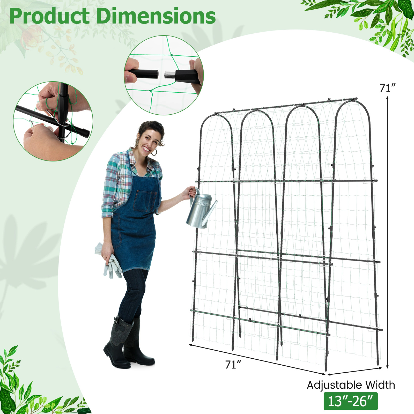 LJG 71 x 71 Inch U-Shaped Tall Garden Arched Trellis for Climbing Plants