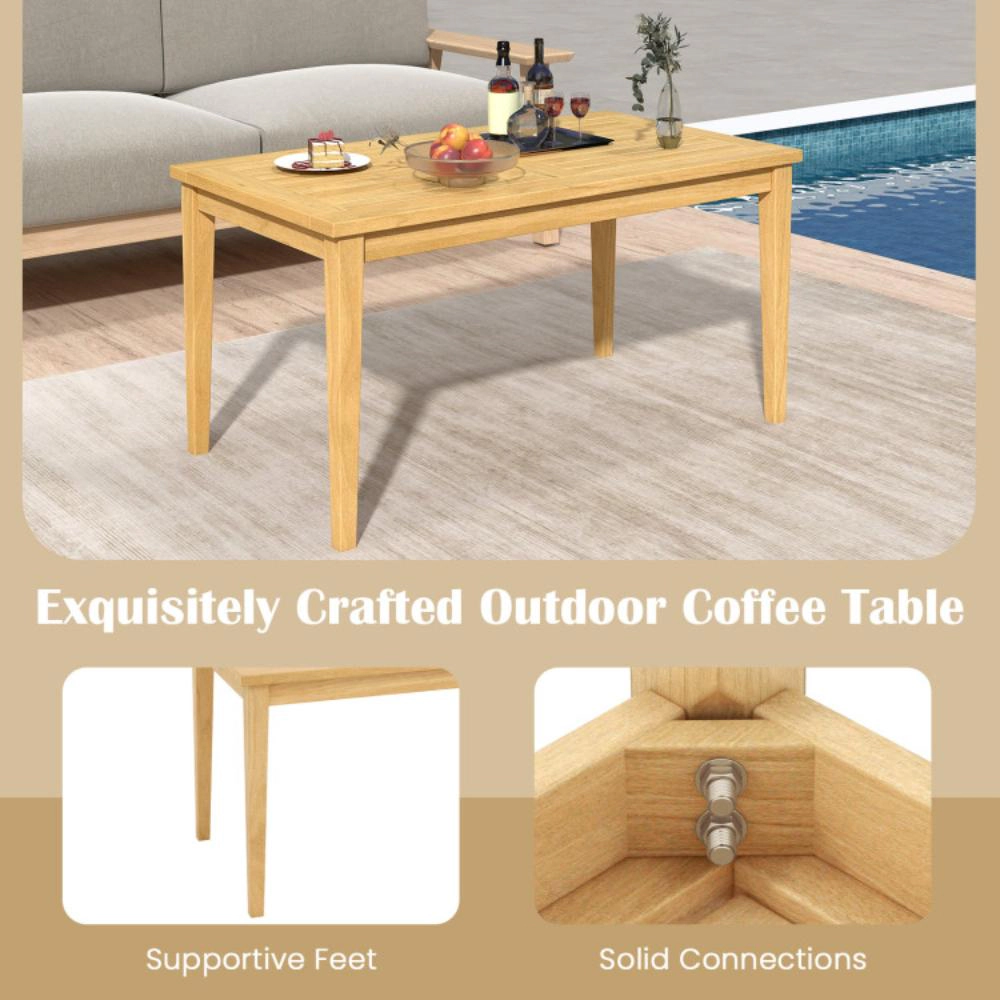 Hivvago 20 Inch X 35.5 Inch Outdoor Teak Wood Coffee Table With Slatted Tabletop For Balcony