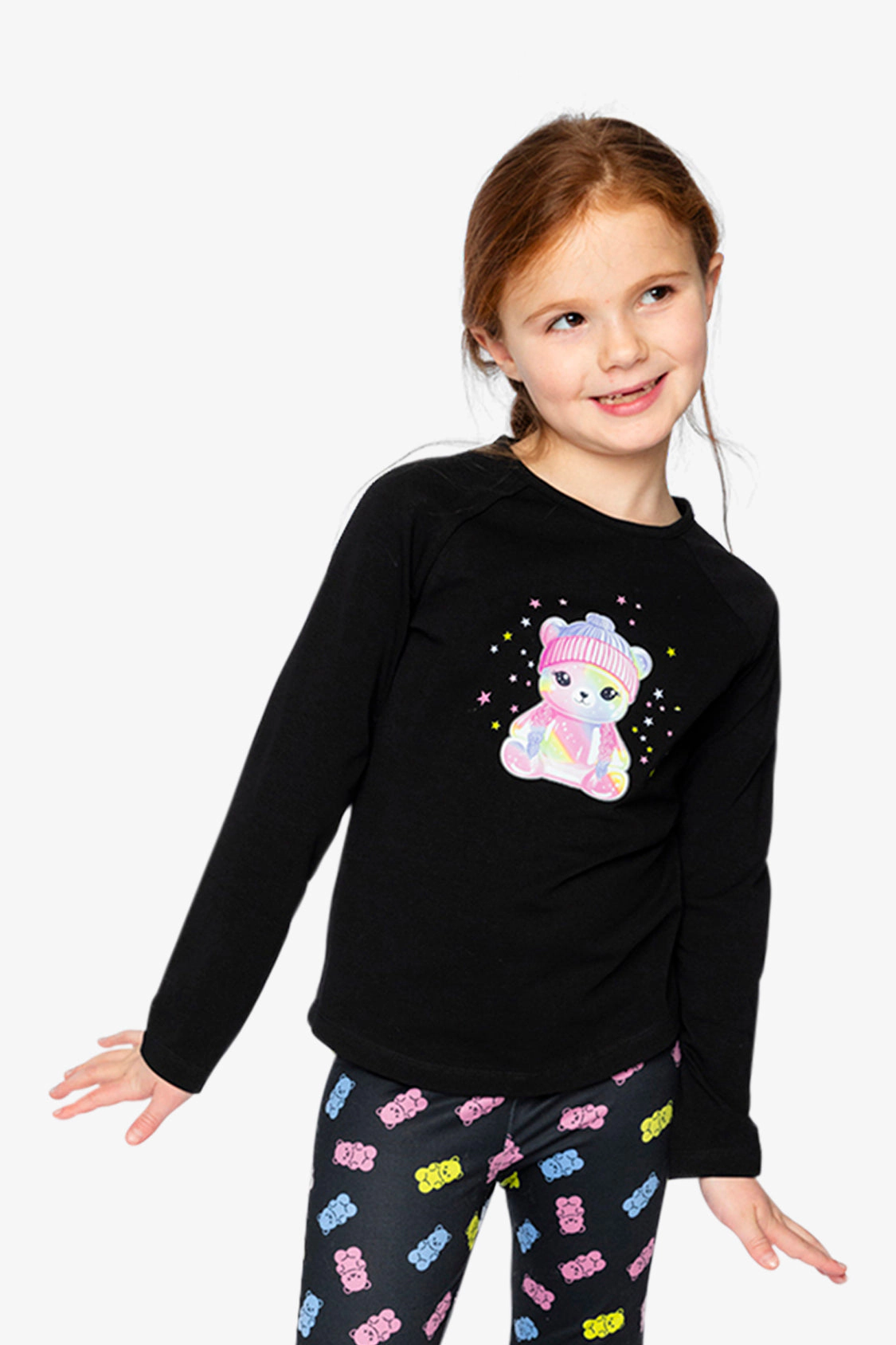 Deux par Girls Raglan Organic Cotton Teddy Bear Graphic T-Shirt