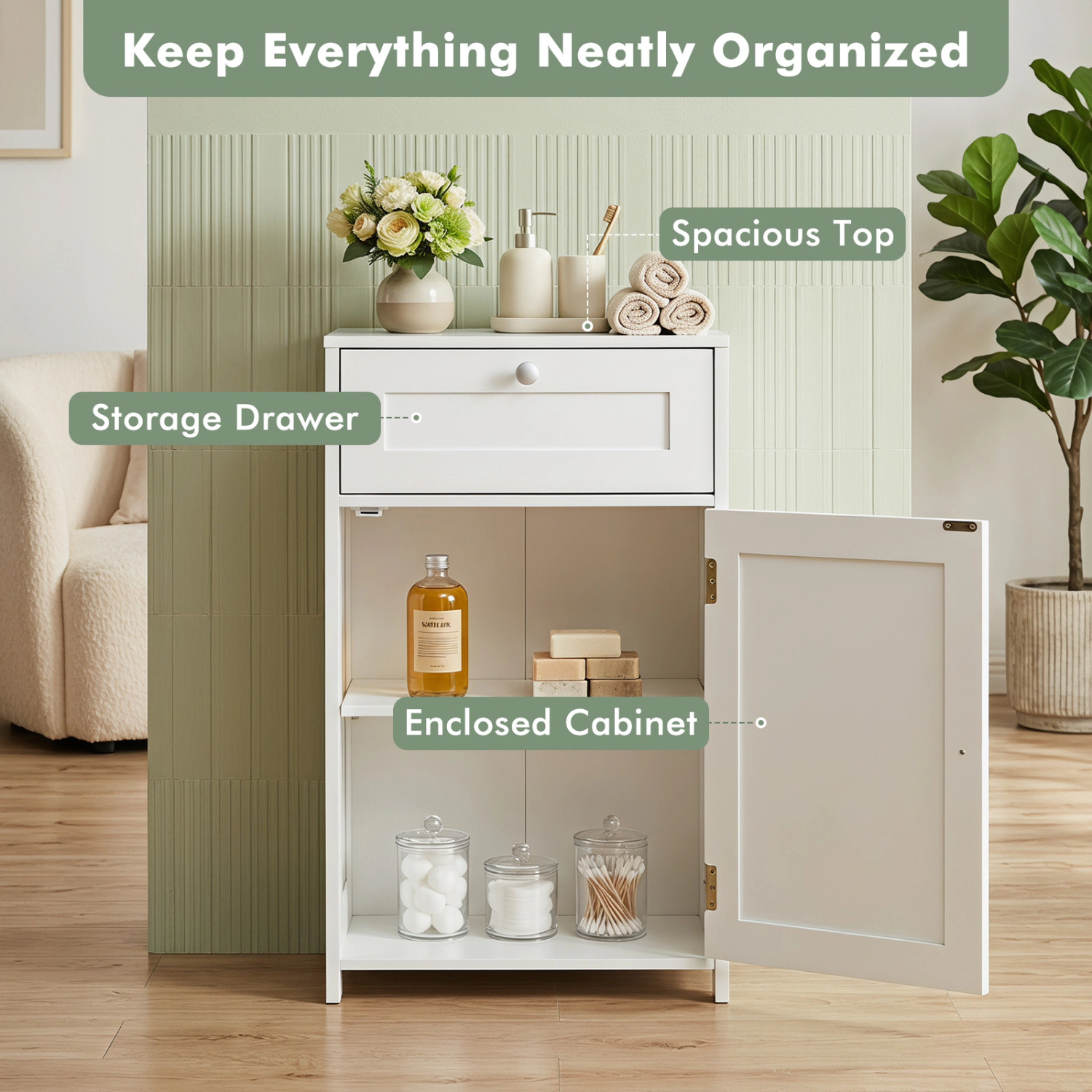 SlickBlue Bathroom Storage Cabinet with Drawer and Adjustable Shelf