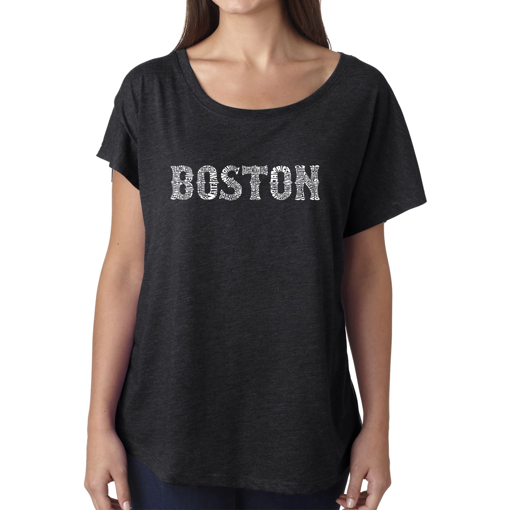 LA Pop Art Women's Dolman Word Shirt - BOSTON NEIGHBORHOODS