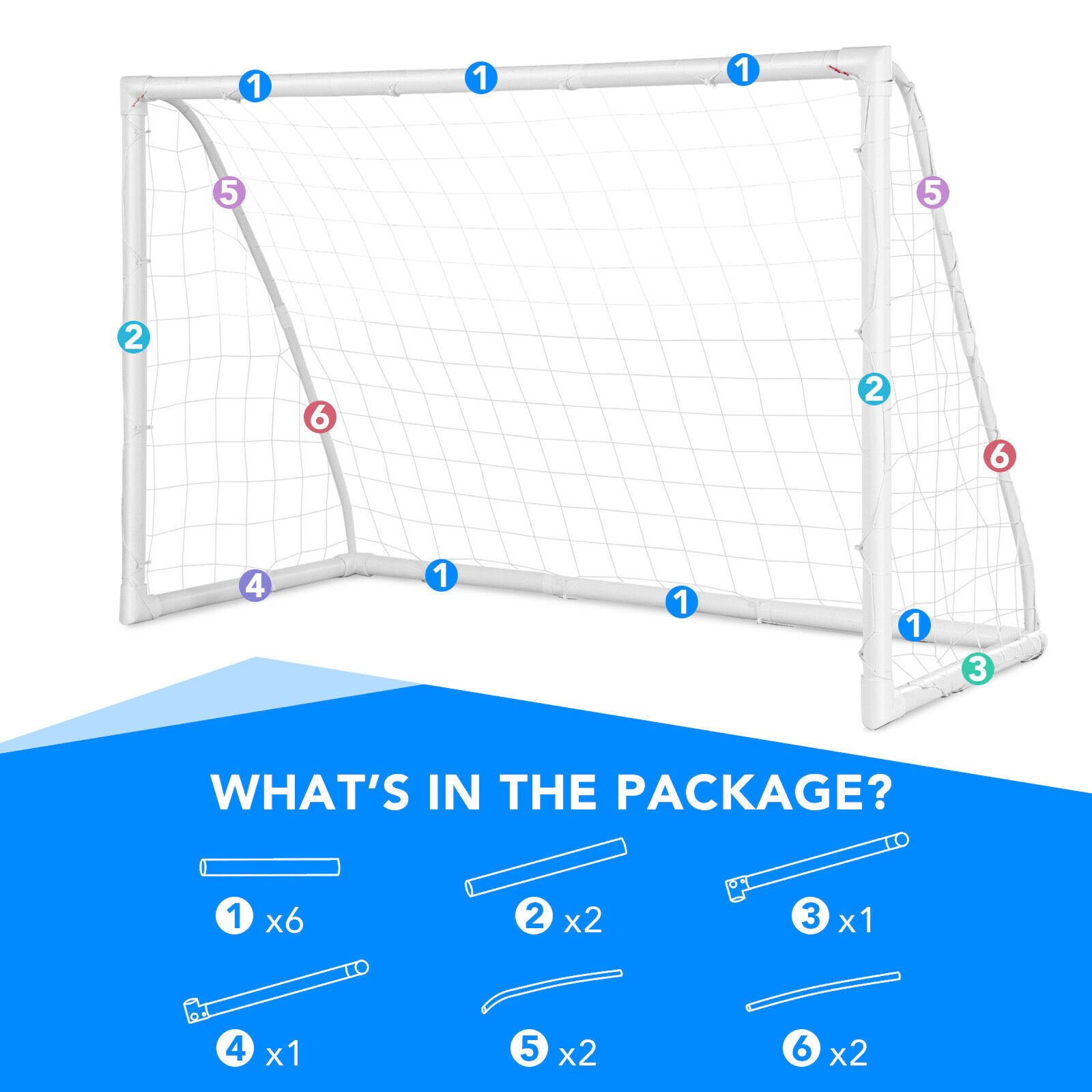 SUGIFT 6-ft x 4-ft UPVC Frame Soccer Goal with 6 Ground Pegs Waterproof PE Net and Triangular Bracing