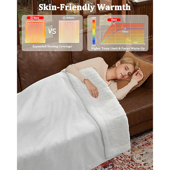 BebreezChic Electric Heated Blanket, Waffle Flannel, 4 Heat Settings ...