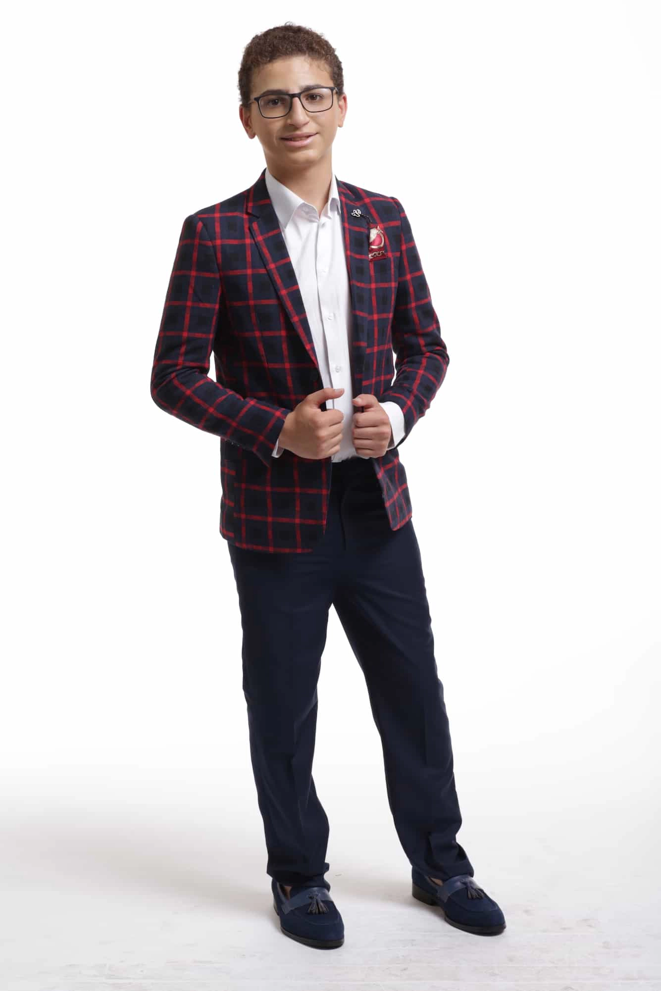 Elie Balleh Boys Slim Fit Checke Sports Coat