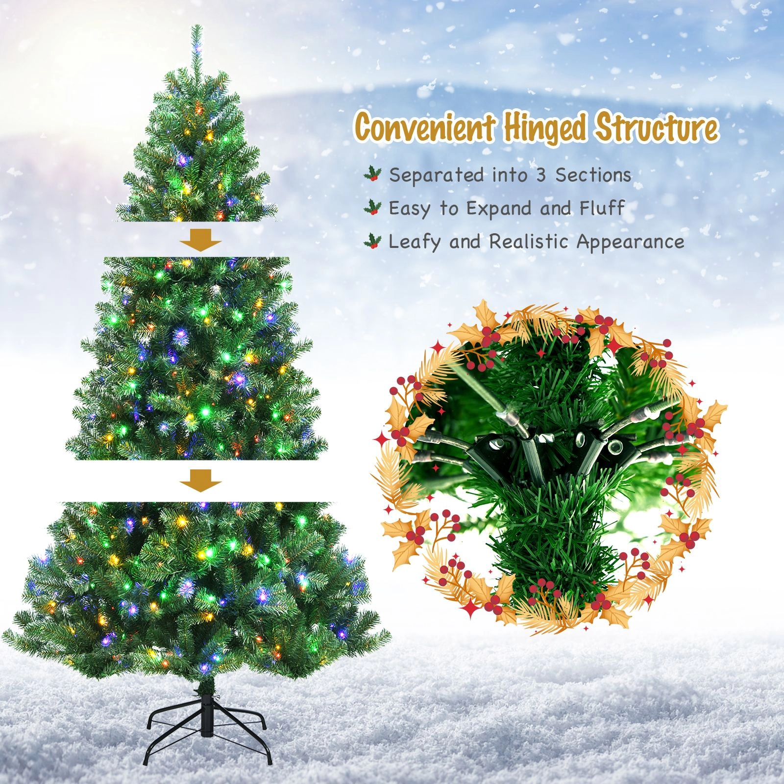 SlickBlue Hinged Green Christmas Tree with Multiple Lighting Modes
