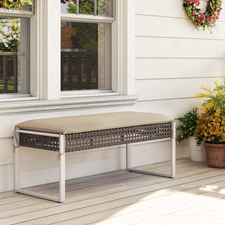 Hivvago 43 Inch Patio Rectangle Ottoman Pack Of 2 With Metal Legs And Seat Cushion-Beige