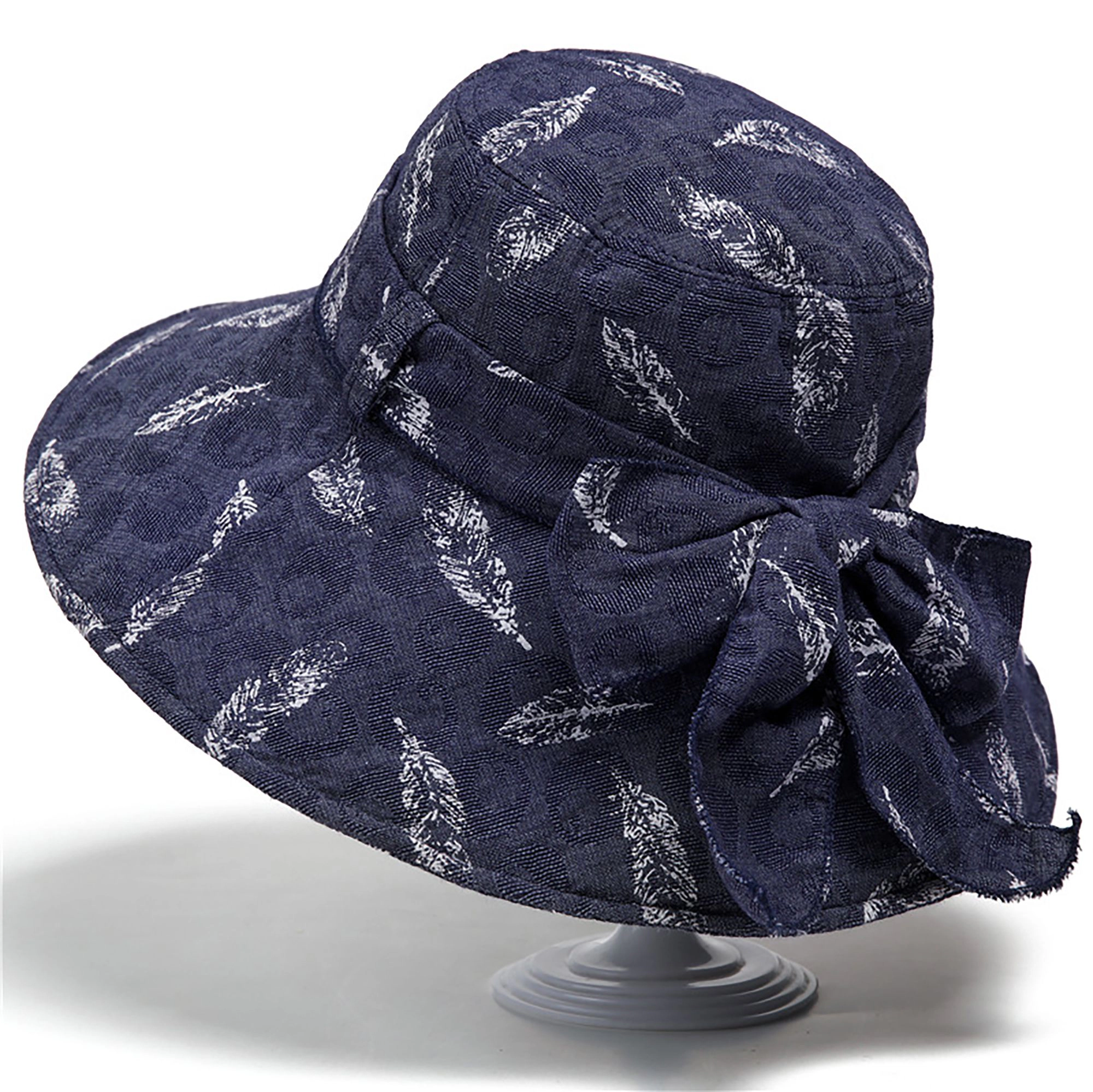 Anna-Kaci Womens Wide Brim Feather Print Sun Hat Summer Outdoor Travel