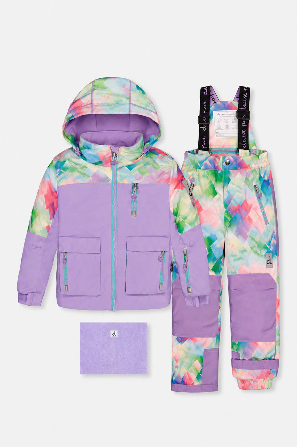 Deux par Girls Two Piece Play Snowsuit with Hooded Jacket and Diamond Print Snow Pants