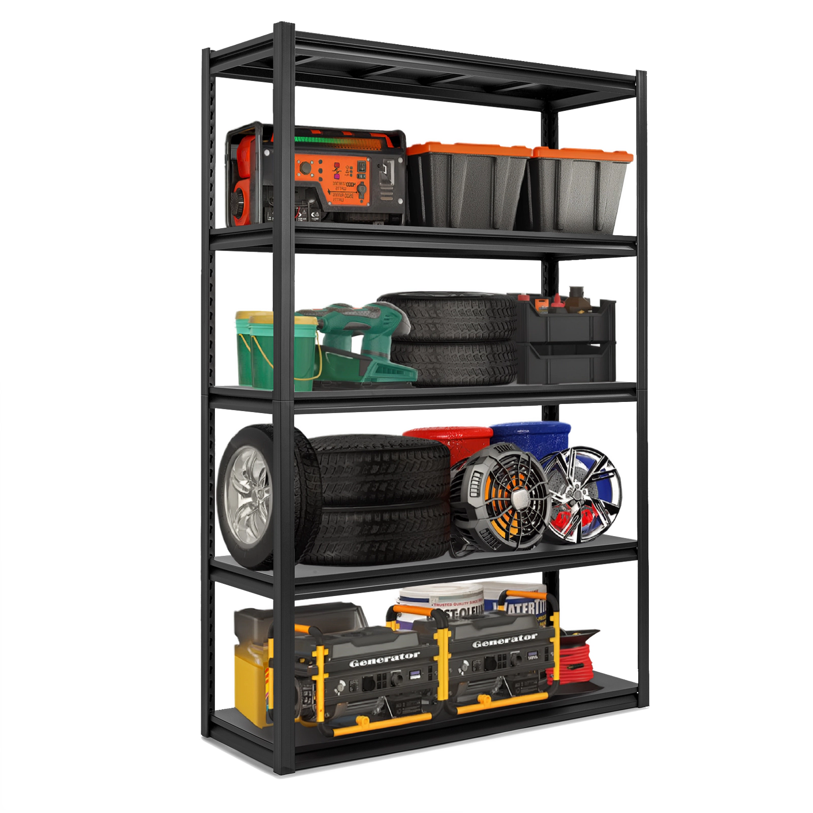 Flynama 5-Tier Freestanding Shelving Unit, Heavy Duty Metal, Adjustable, Black (47.2"W x 72"H x 17.7"D)