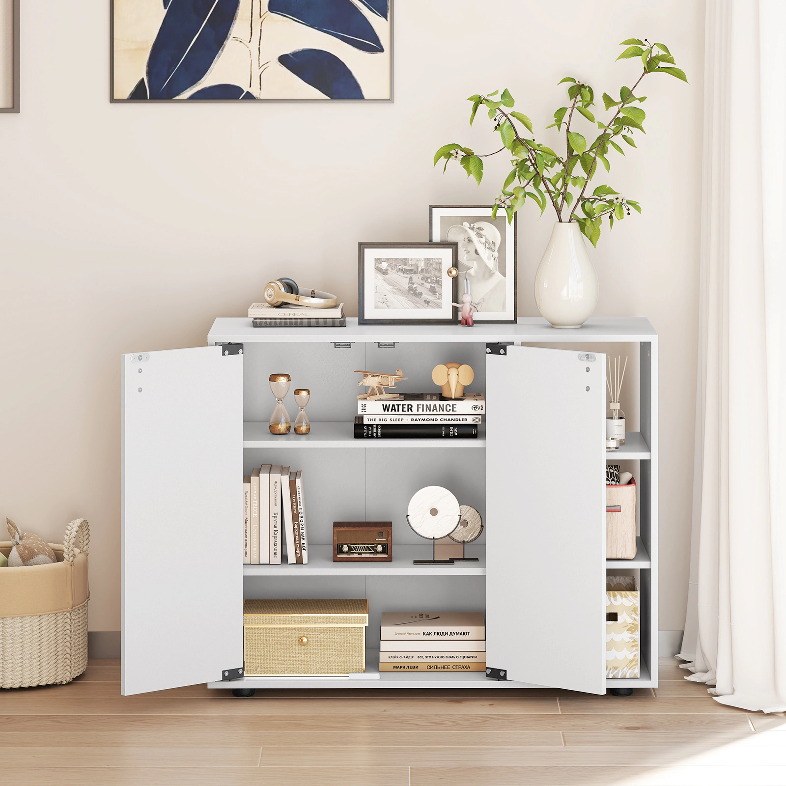 SlickBlue Shoe Storage Cabinet with Adjustable Shelves and Countertop