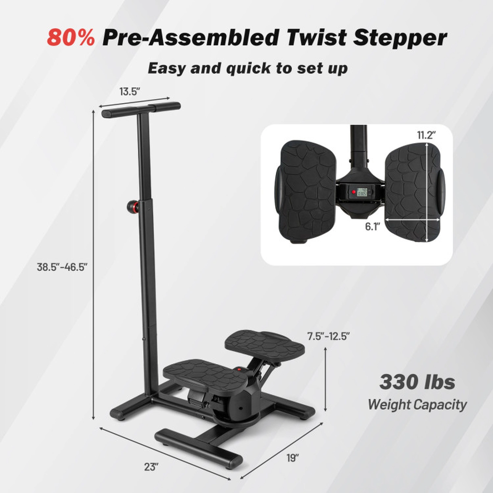 SUGIFT Black Twist Stair Stepper with Adjustable Handlebar and LCD Monitor 23-in W 19-in D 300-lb User Capacity
