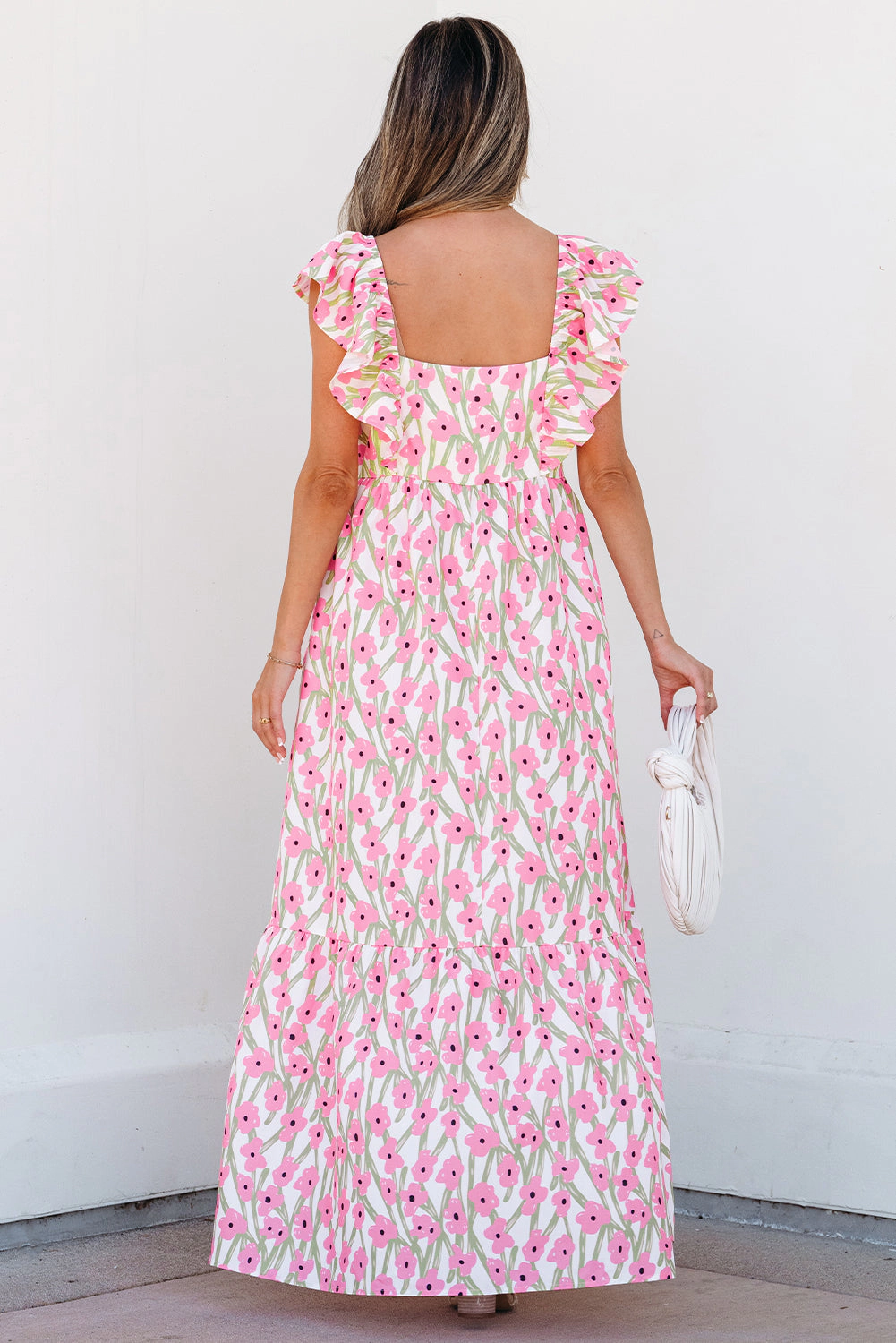 Threaded Pear Women's Angelica Floral Ruffled Strap Maxi Dress