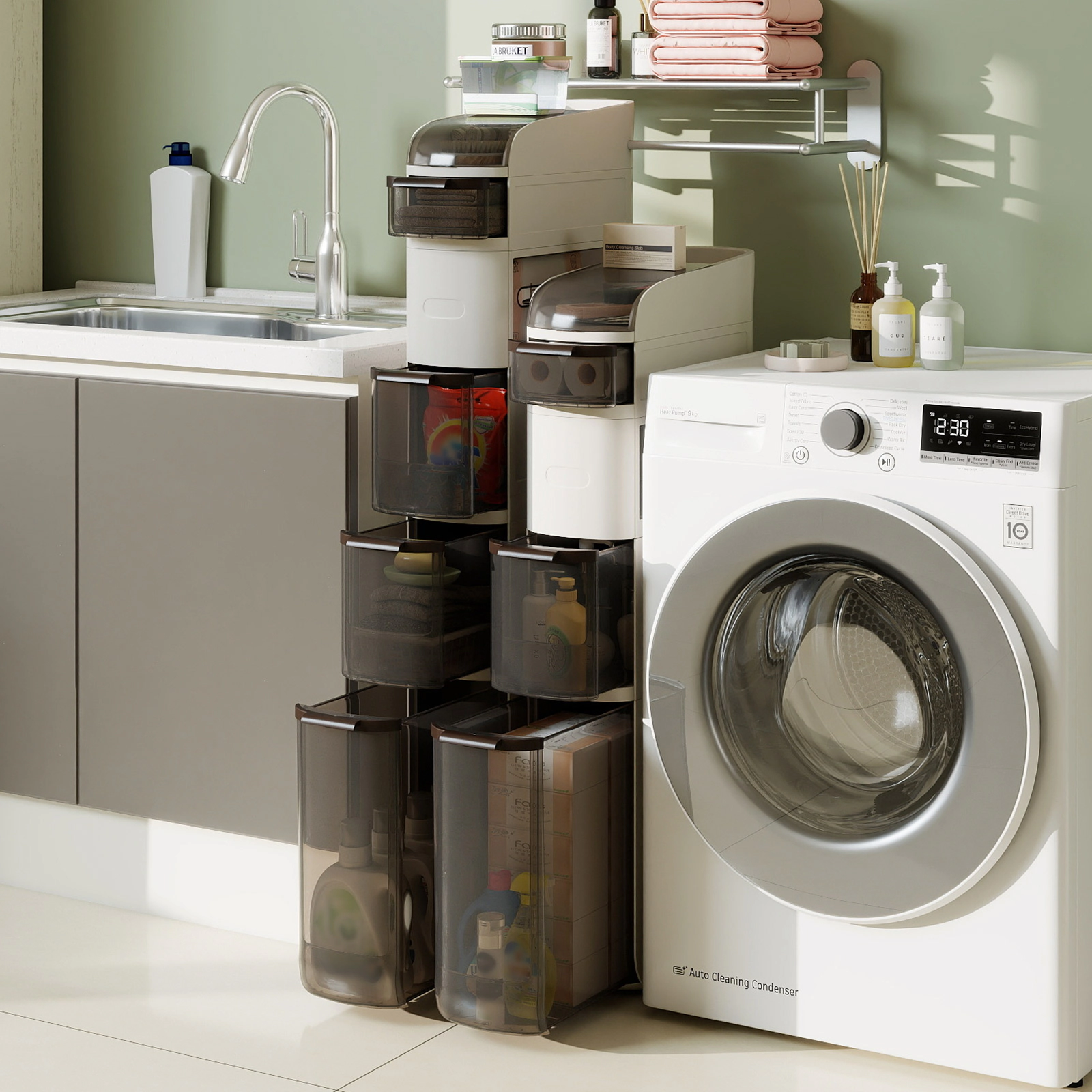 SlickBlue Slim Bathroom Storage Cabinet with Drawers and Wheels
