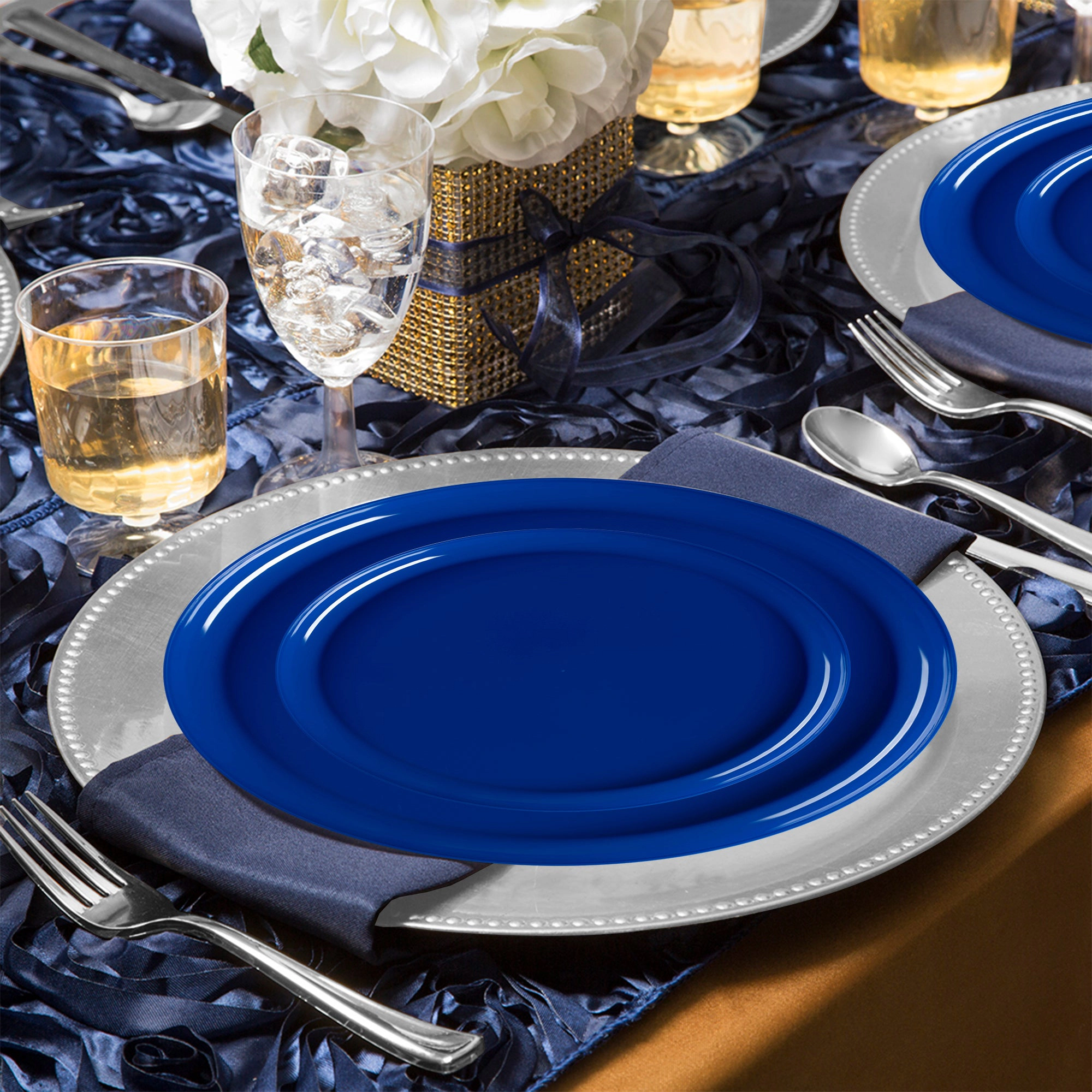 Smarty Had A Party Solid Blue Flat Round Disposable Plastic Wedding Value Set