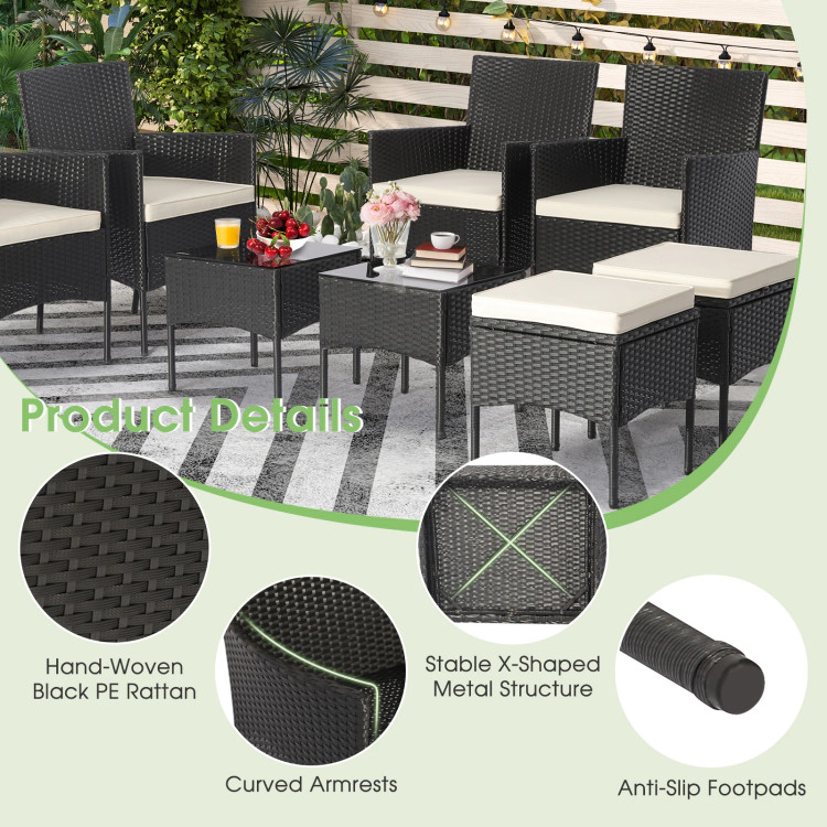 Hivvago 8 Pieces Patio Wicker Conversation Set With 2 Coffee Tables And 2 Ottomans