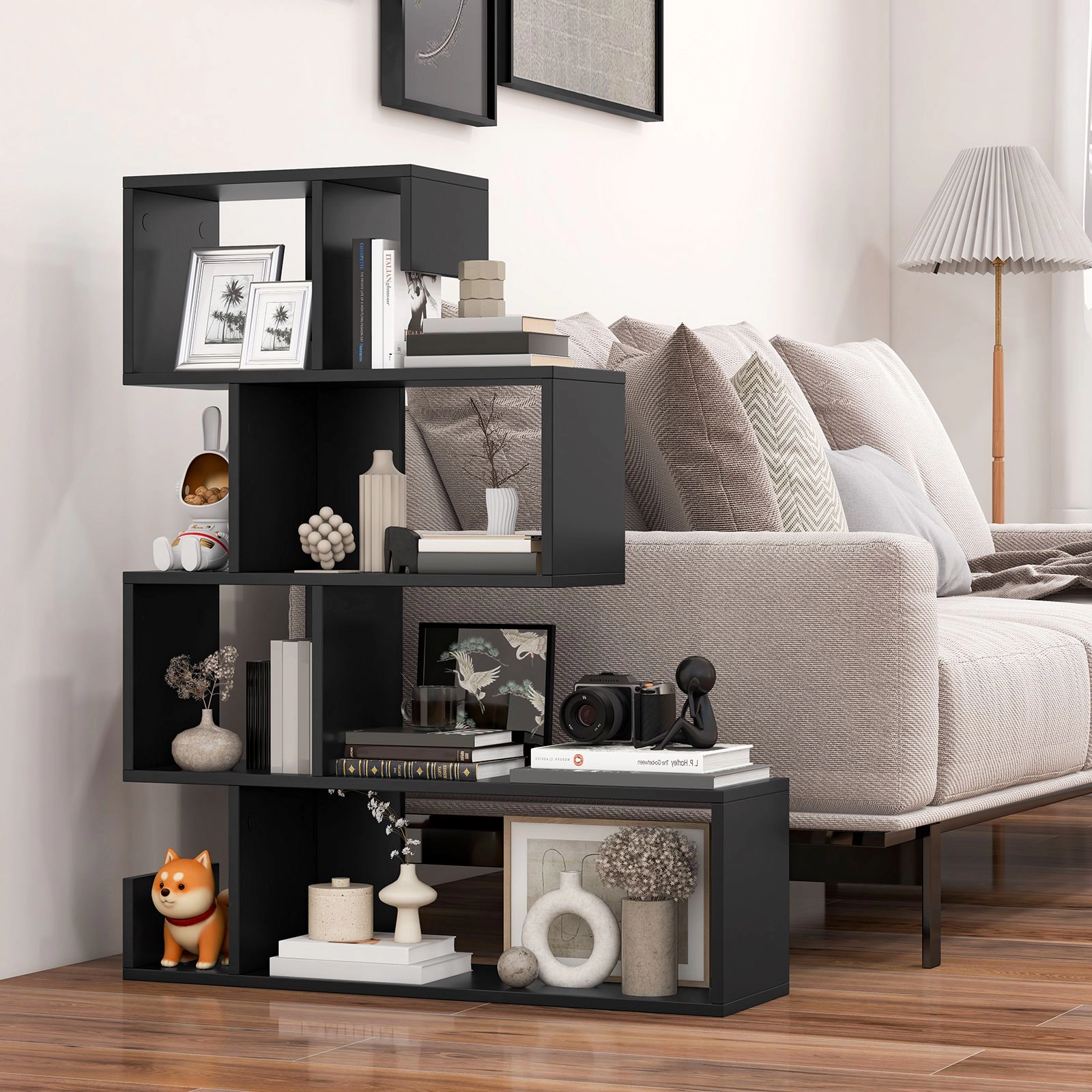 SlickBlue Modern S Shaped Bookcase with Storage Shelves
