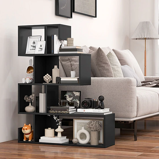 SlickBlue Modern S Shaped Bookcase with Storage Shelves