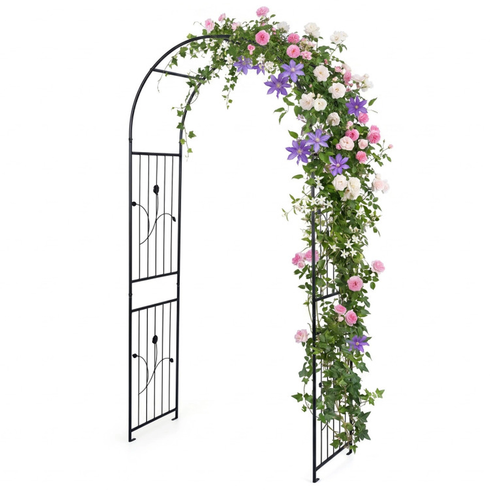 SUGIFT 87-in Black Powder-Coated Metal Garden Arch Arbor Trellis with Reinforced Crossbars and Slats
