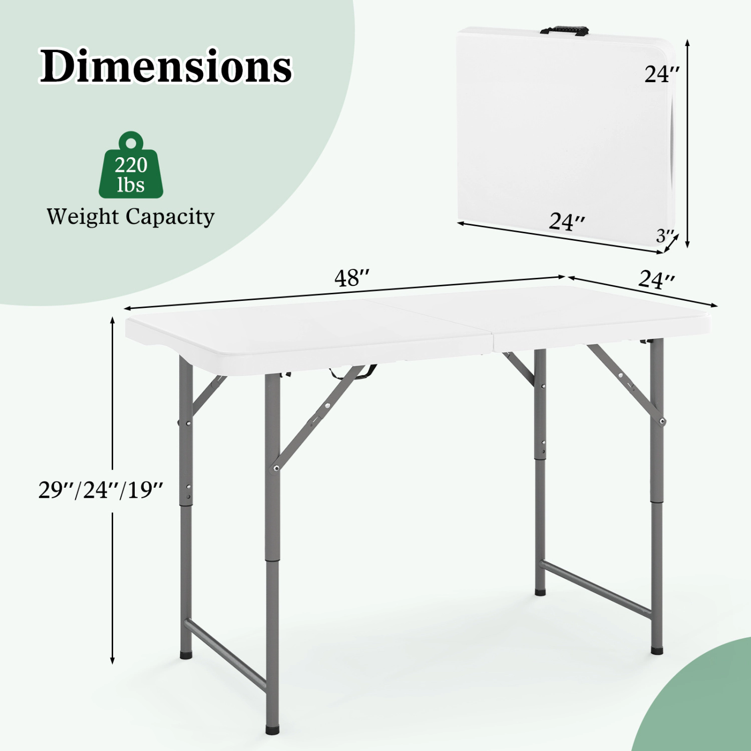 LJG 4 Feet Portable Camping Table with HDPE Tabletop and Metal Legs