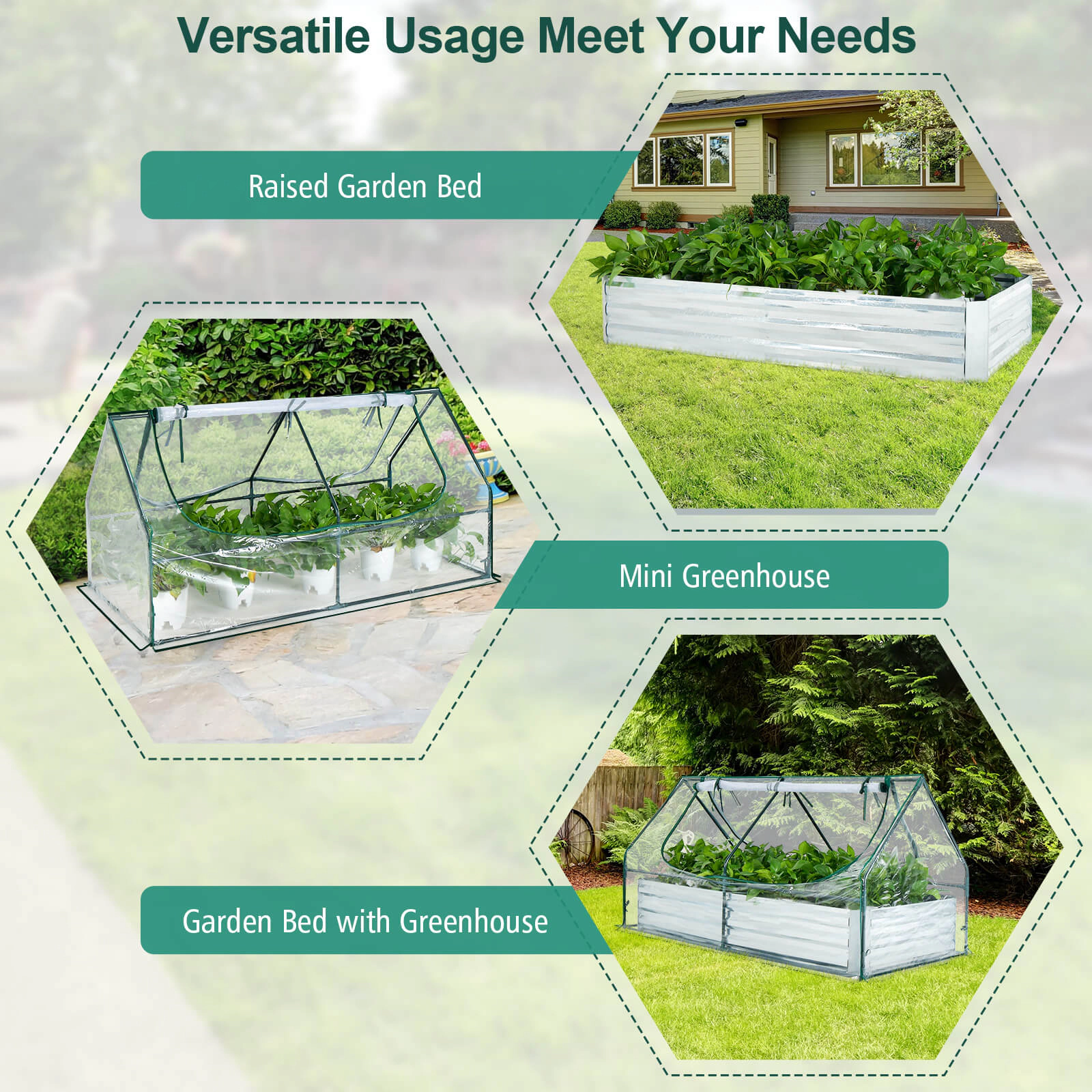 SUGIFT 6-ft x 3-ft Silver Galvanized Raised Garden Bed with PVC Greenhouse Cover and 2 Roll-Up Windows