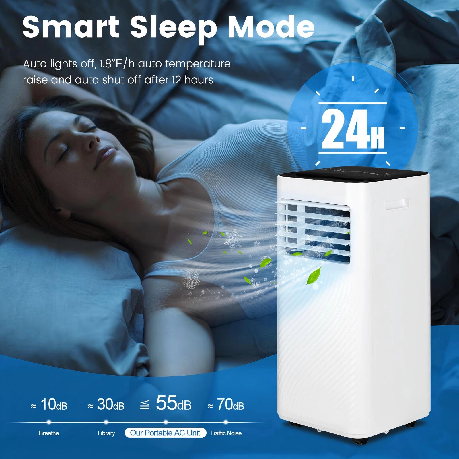 SUGIFT Black 10000-BTU 350-sq ft 4-in-1 Portable Air Conditioner with Overload Protection and Sleep Mode