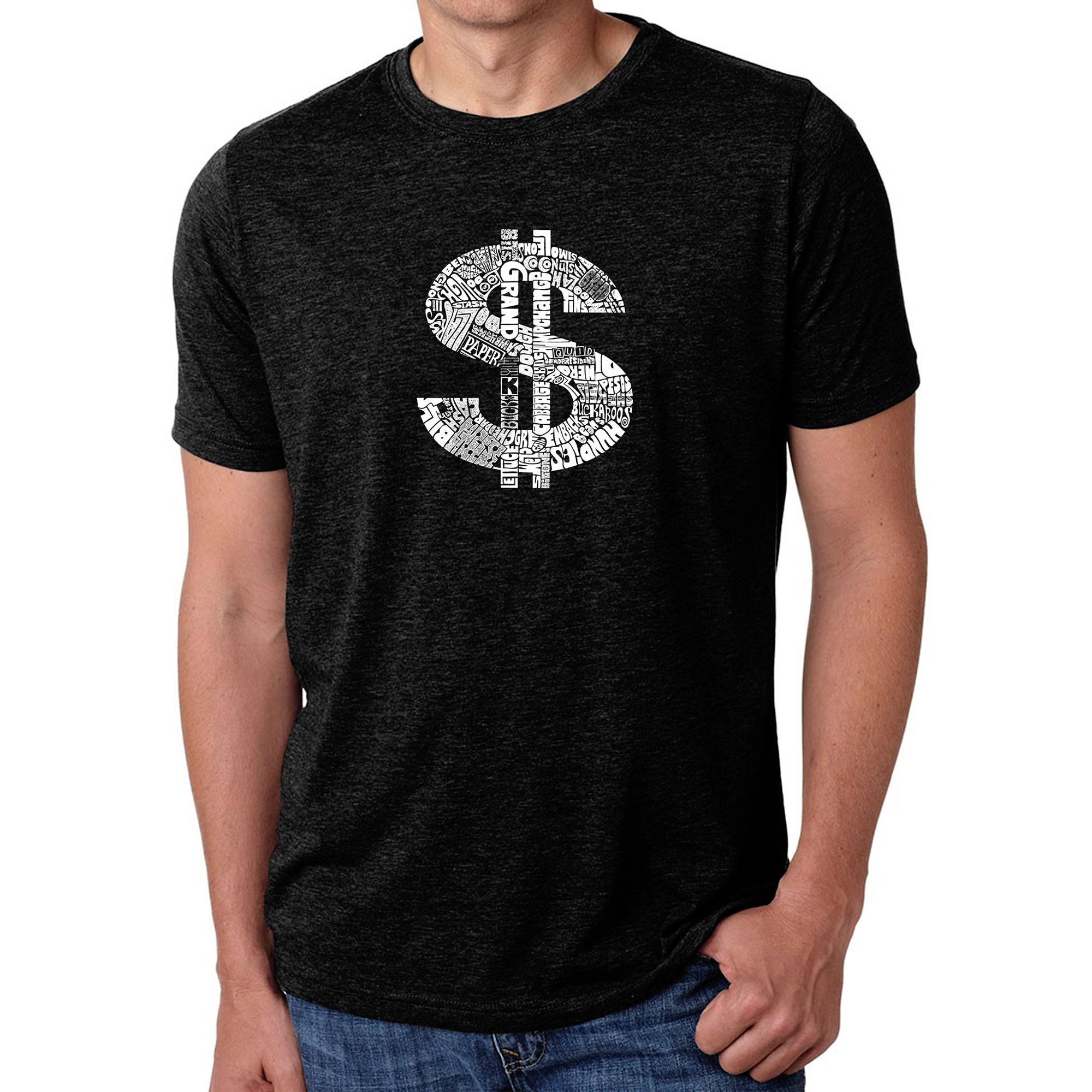 LA Pop Art Men's Cotton/Poly Word T-Shirt - Dollar Sign