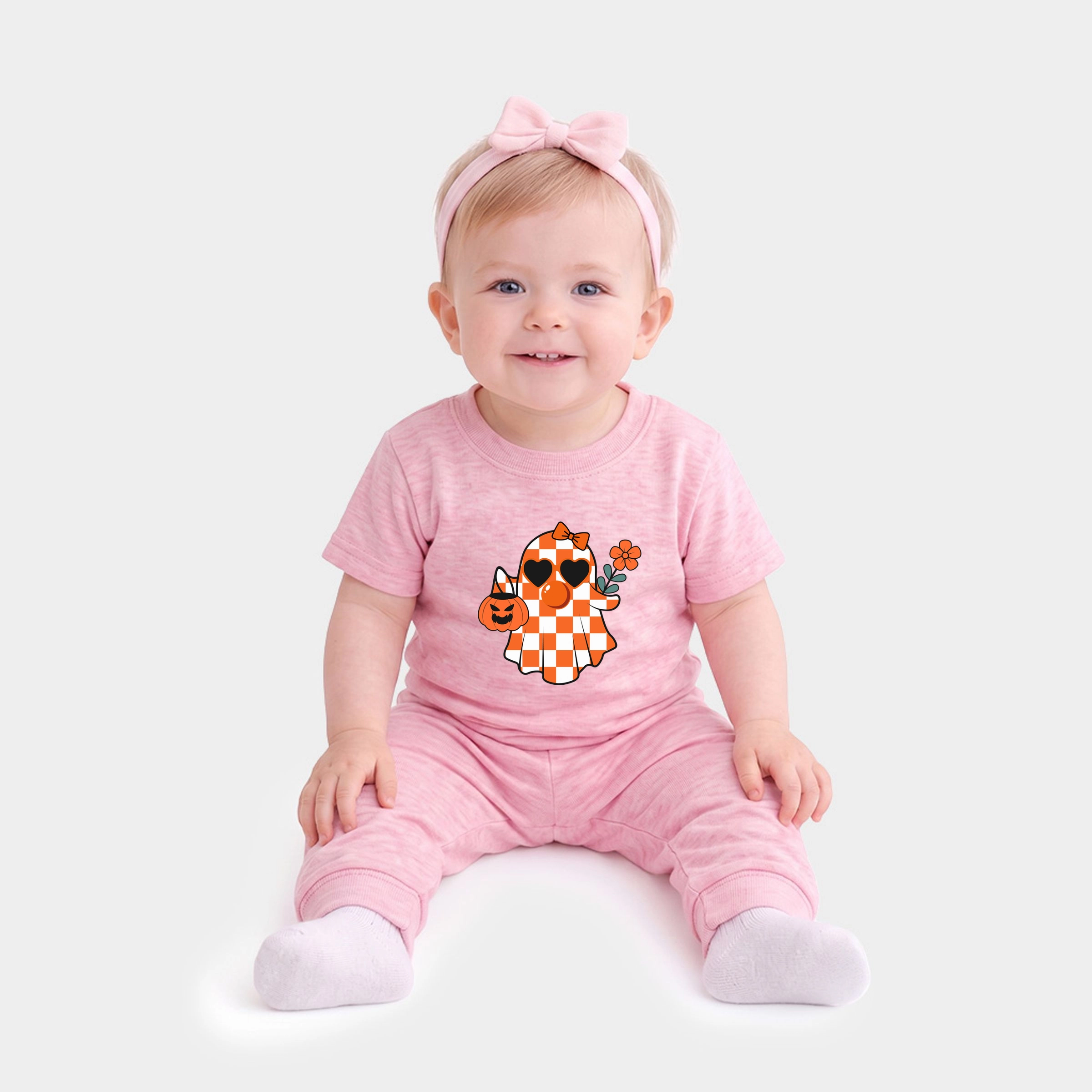 The Juniper Shop - Infant Jogger Pant Crew Set Checkered Girl Ghost