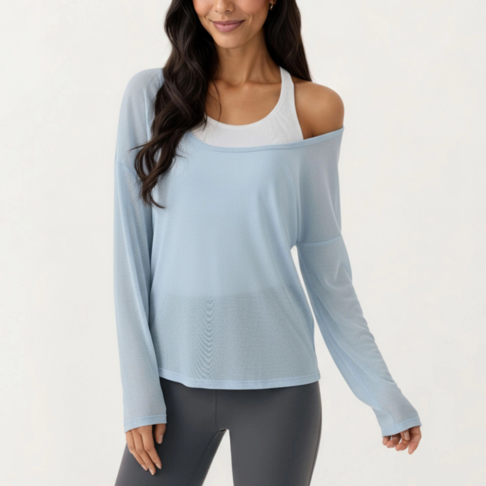 Anna-Kaci Women's 2-Piece Long Sleeve Sheer Pullover Top Set with Off Shoulder Neckline and Relaxed Fit