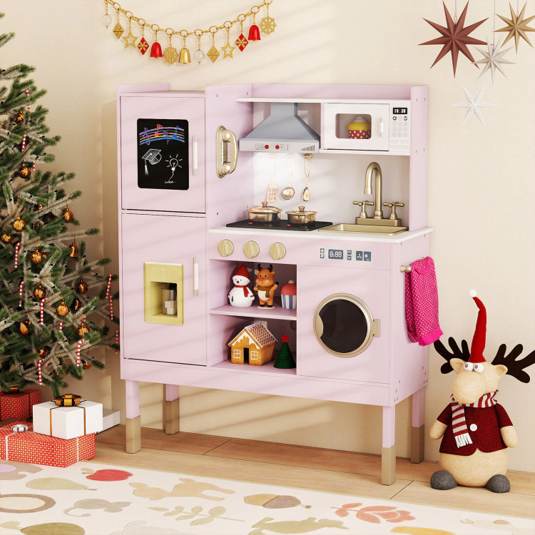 Hivvago Pretend Play Kitchen Toy Playset with Range Hood Ice Maker and Telephone