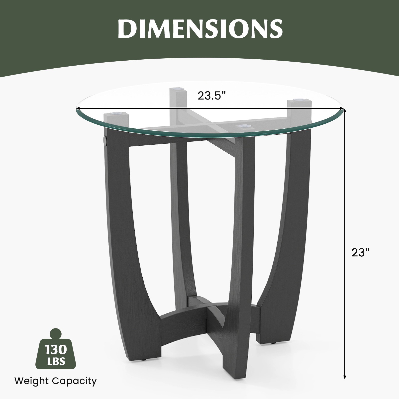 SlickBlue Round Glass Accent Table, X-Shaped Wooden Frame, Tempered Glass Top for Living Room Bedroom