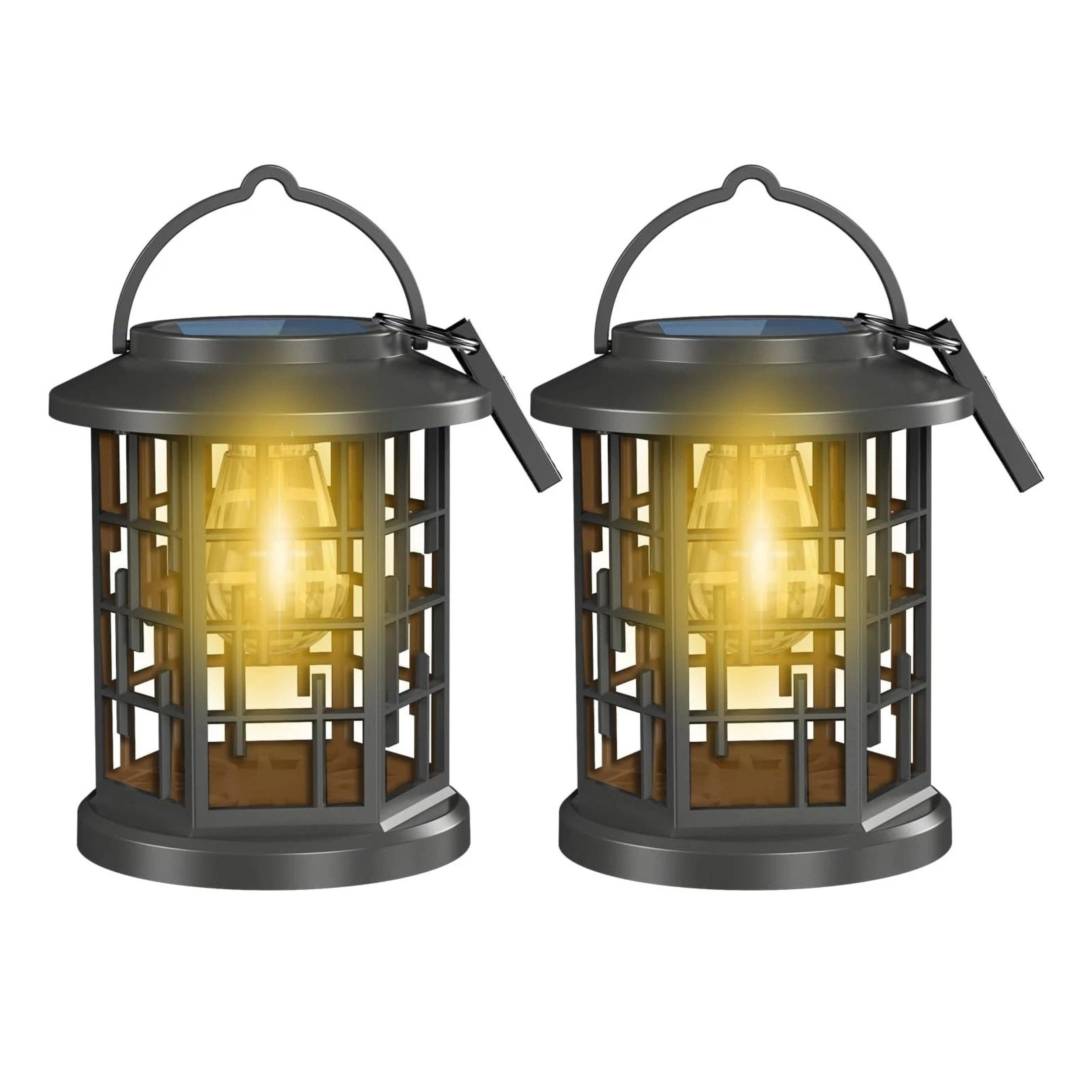 Home Collection Pack of 2 Solar LED Hanging Lanterns, Waterproof Warm White Outdoor Lights