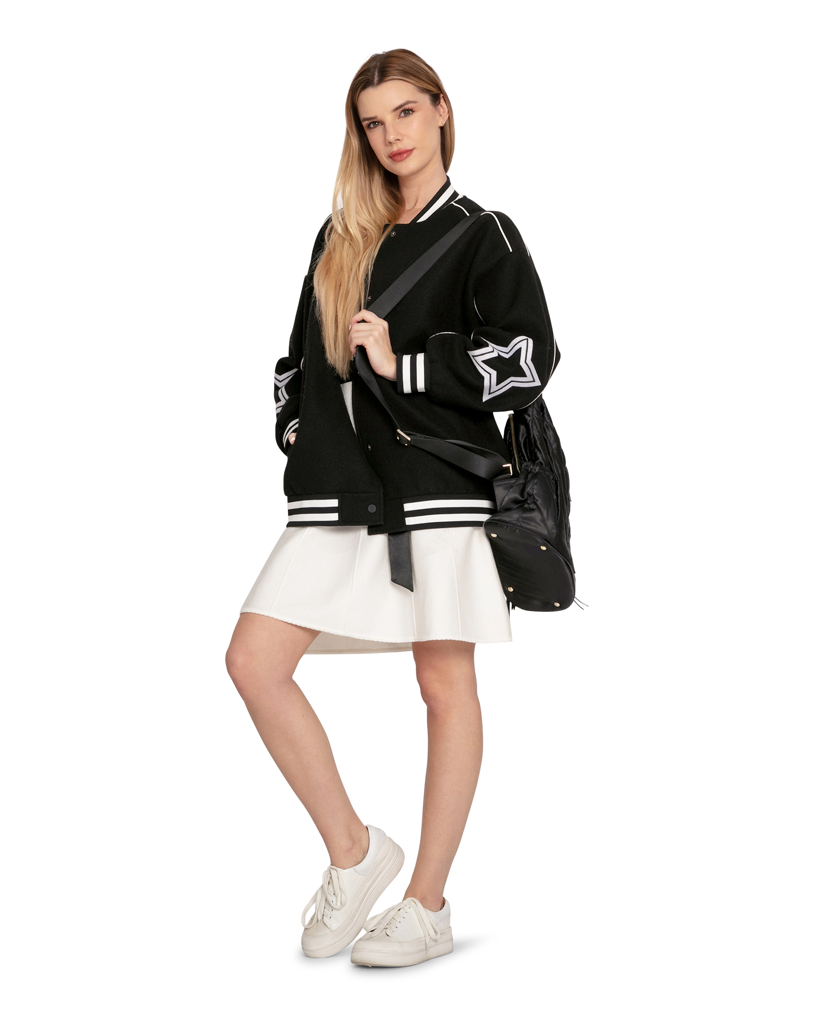 Belle & Bloom Womens Hold Me Close Letterman Bomber