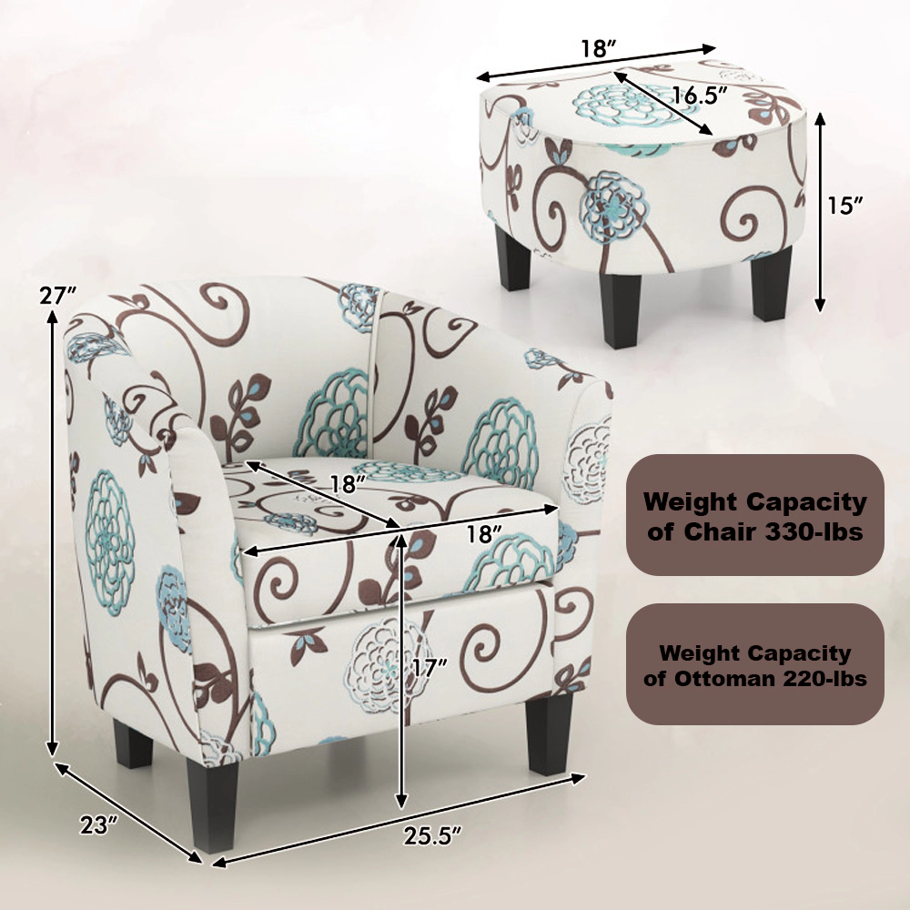 Hivvago Contemporary Fabric Upholstered Lounge Chair with Matching Ottoman Set