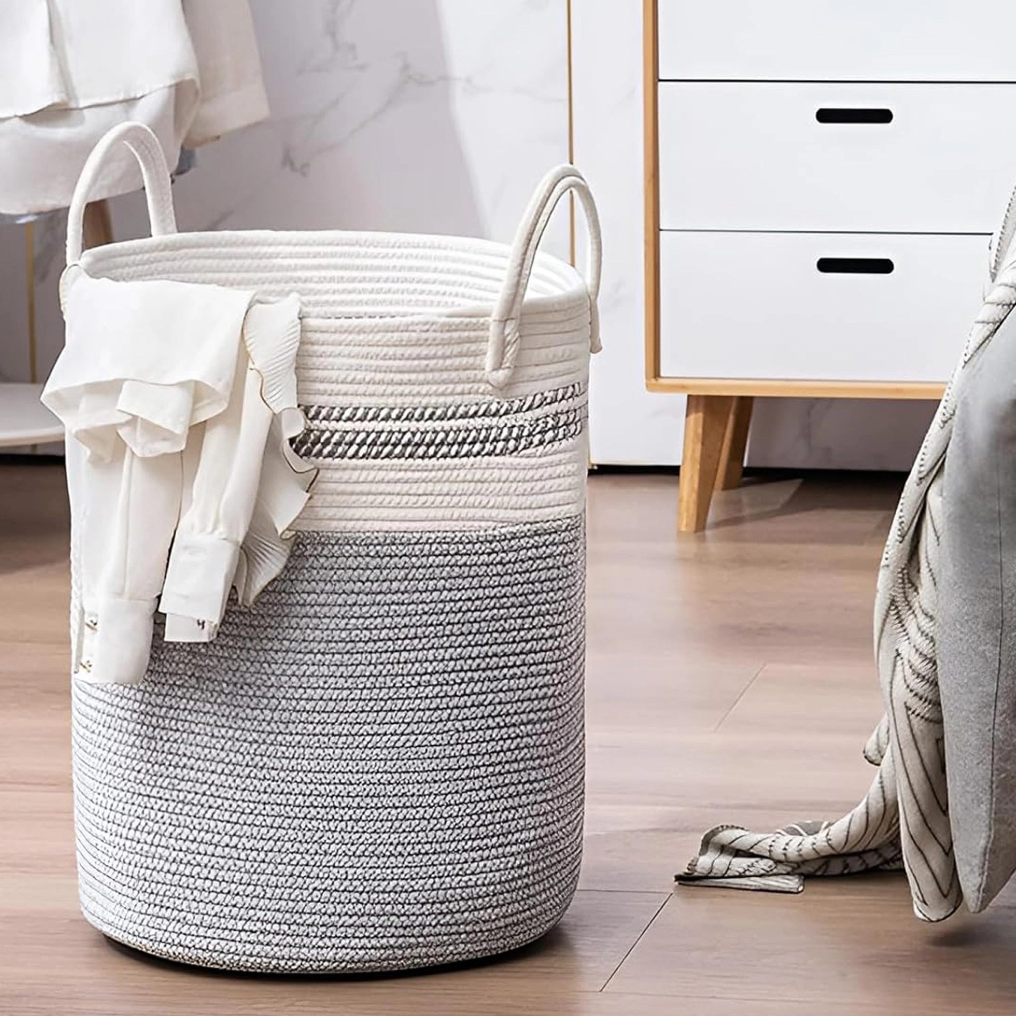 Cheer Collection Large Cotton Rope Laundry Hamper with Handles