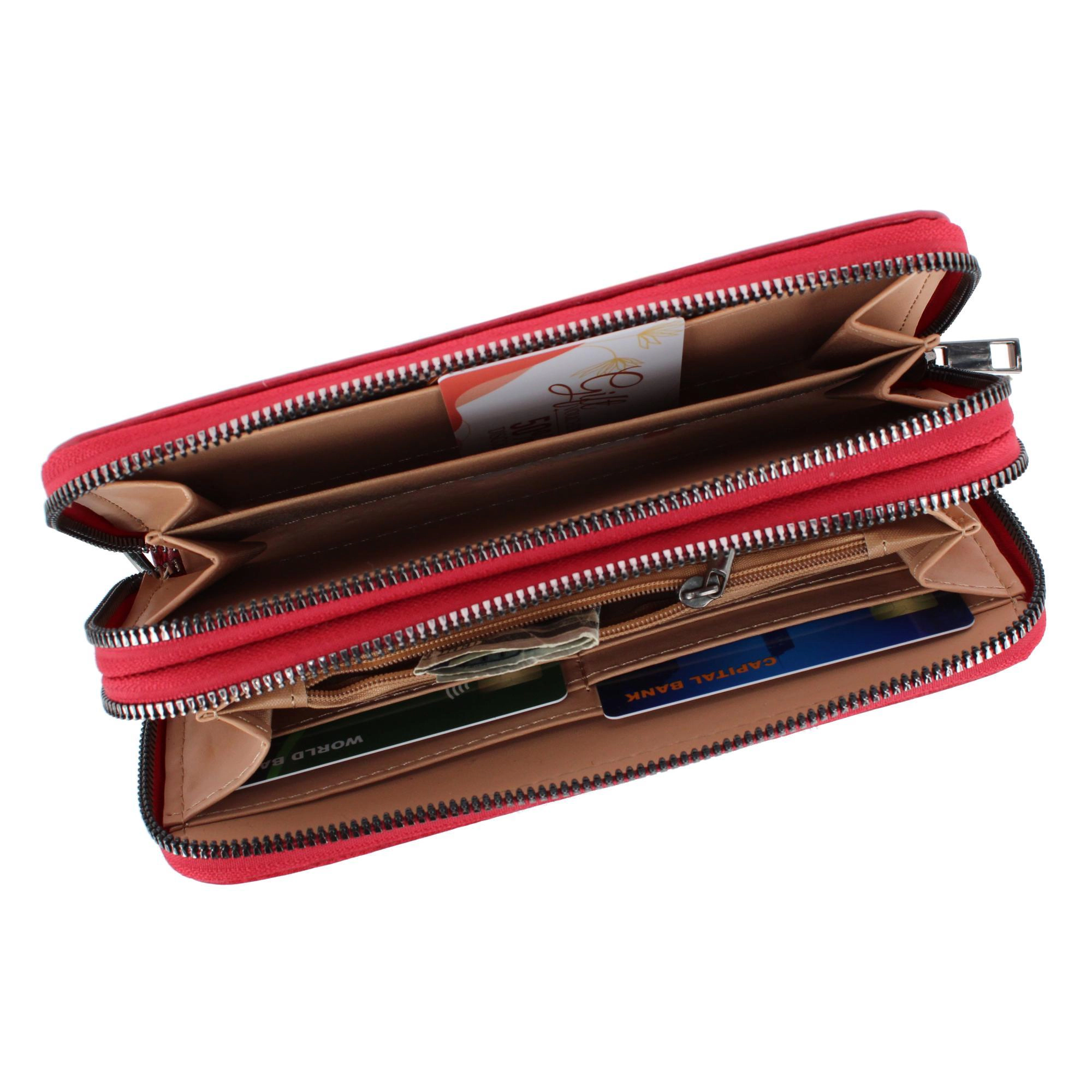 CTM Women's Premium Faux Leather Zip Around Organizer Wristlet Wallet