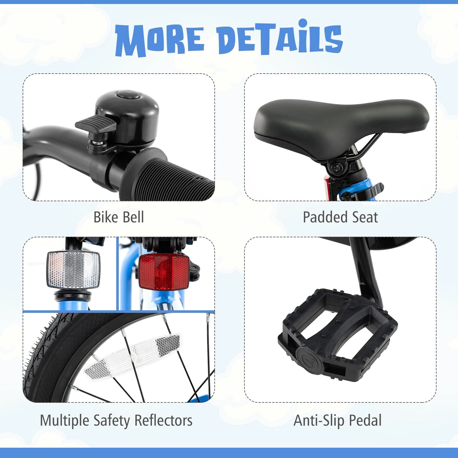 SUGIFT Navy Blue LED Lights Training Wheels Headlight and Coaster Brake Kids 16 Inch Bike