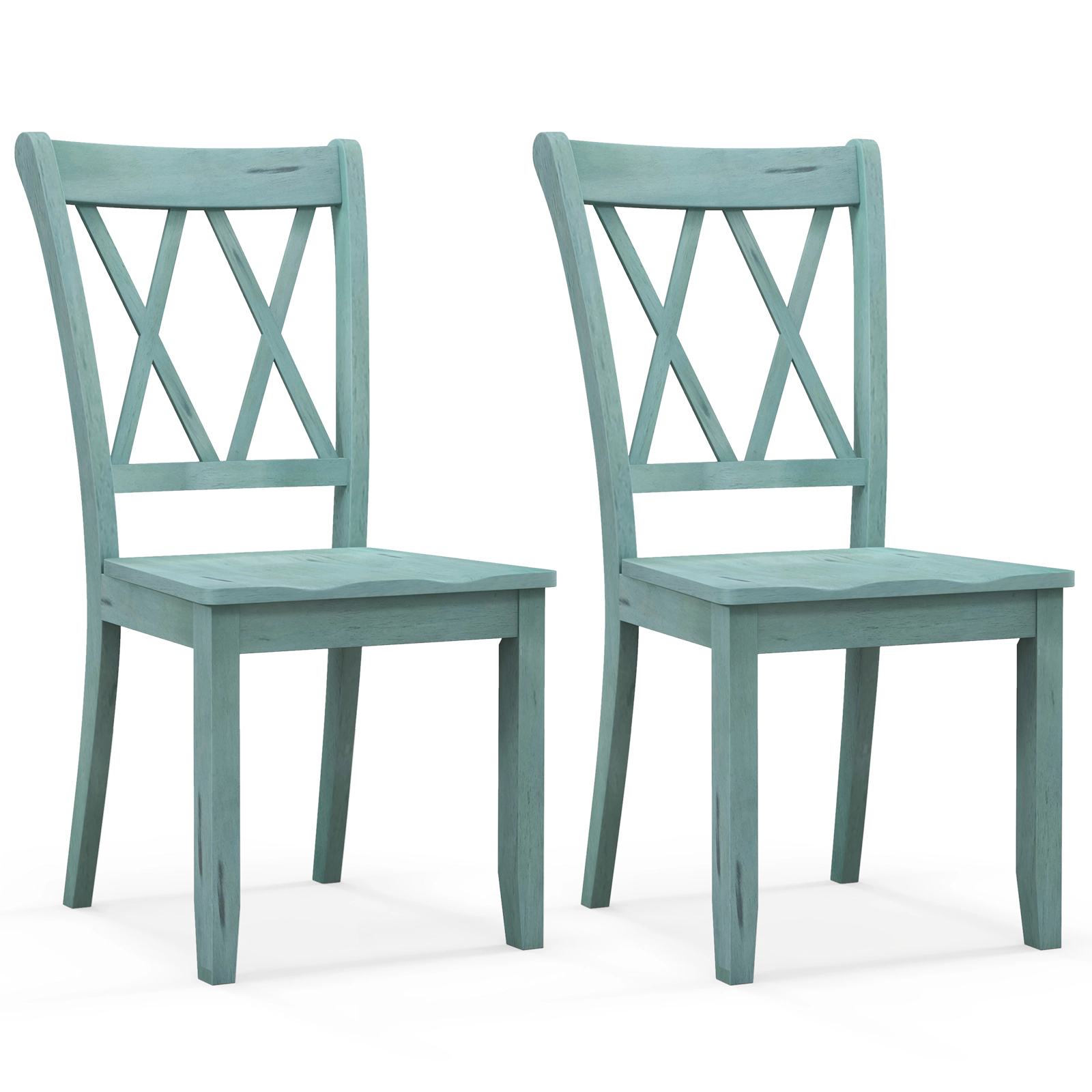 SUGIFT Green Cross Back Rubber Wood Farmhouse Set of 2 Dining Side Chairs