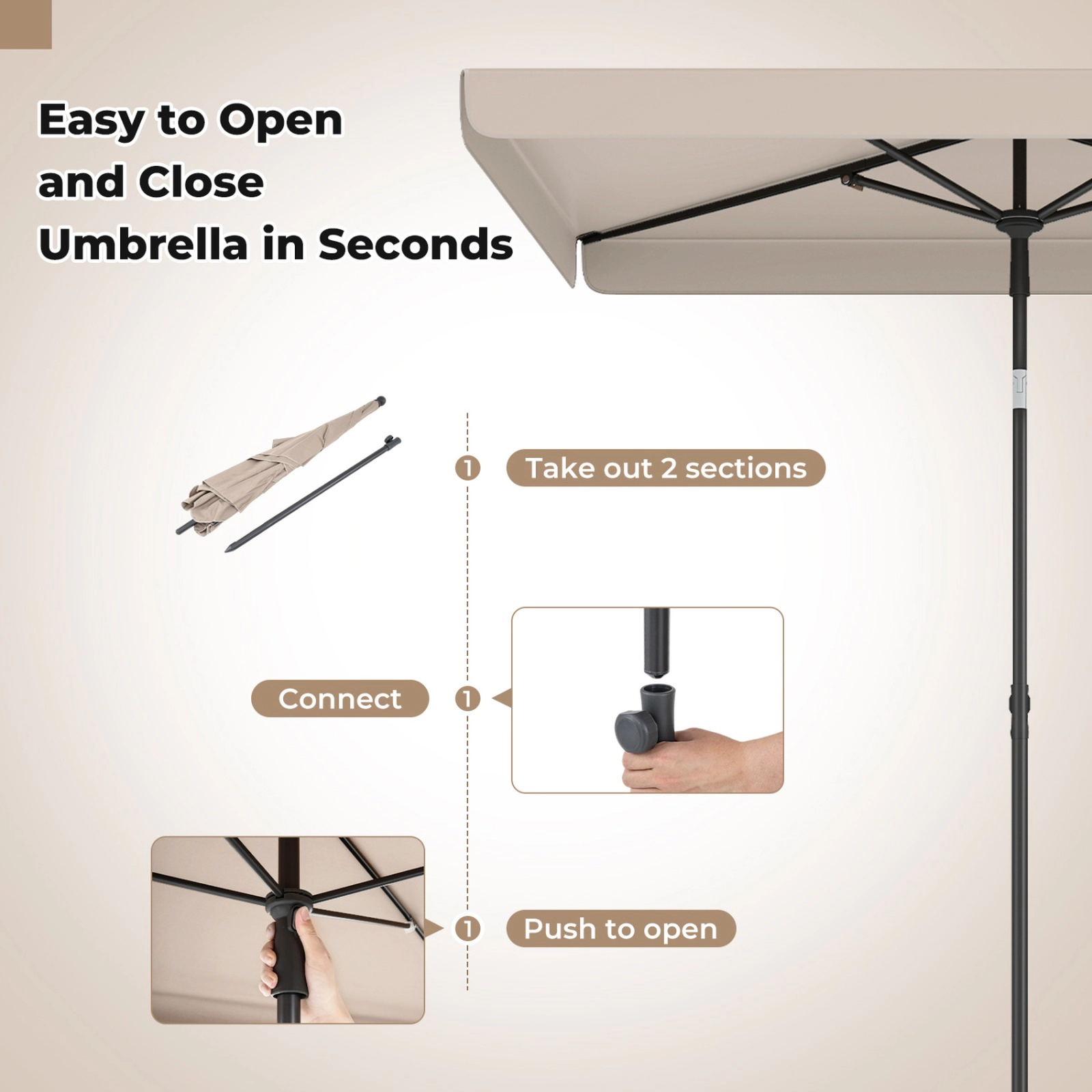 SUGIFT Beige 6.5 x 4.3 ft Rectangular Balcony Umbrella with Tilt Button and Carry Bag
