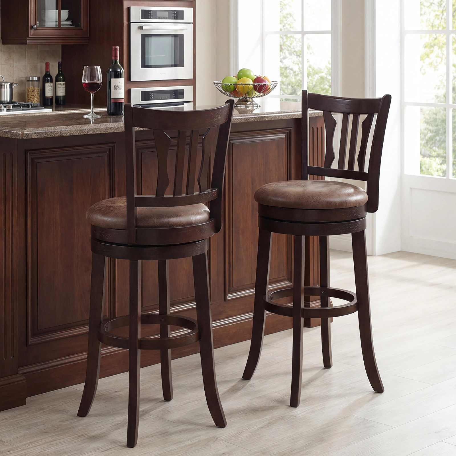 LJG Counter Height Swivel Bar Stools Set of 2 with Back and Solid Rubber Frame-29