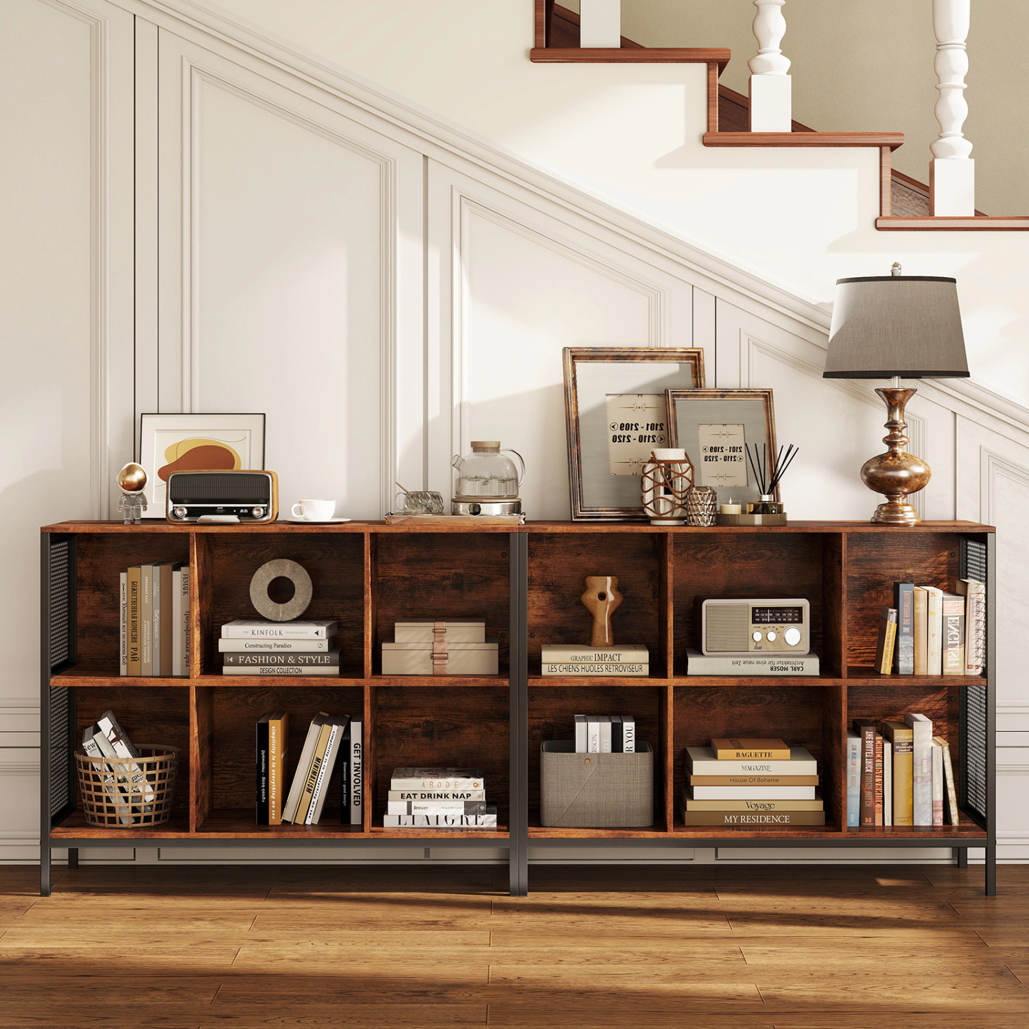 LJG 6 Cube Bookcase 42" Wide Horizontal Bookshelf with Accent Cubby Shelf