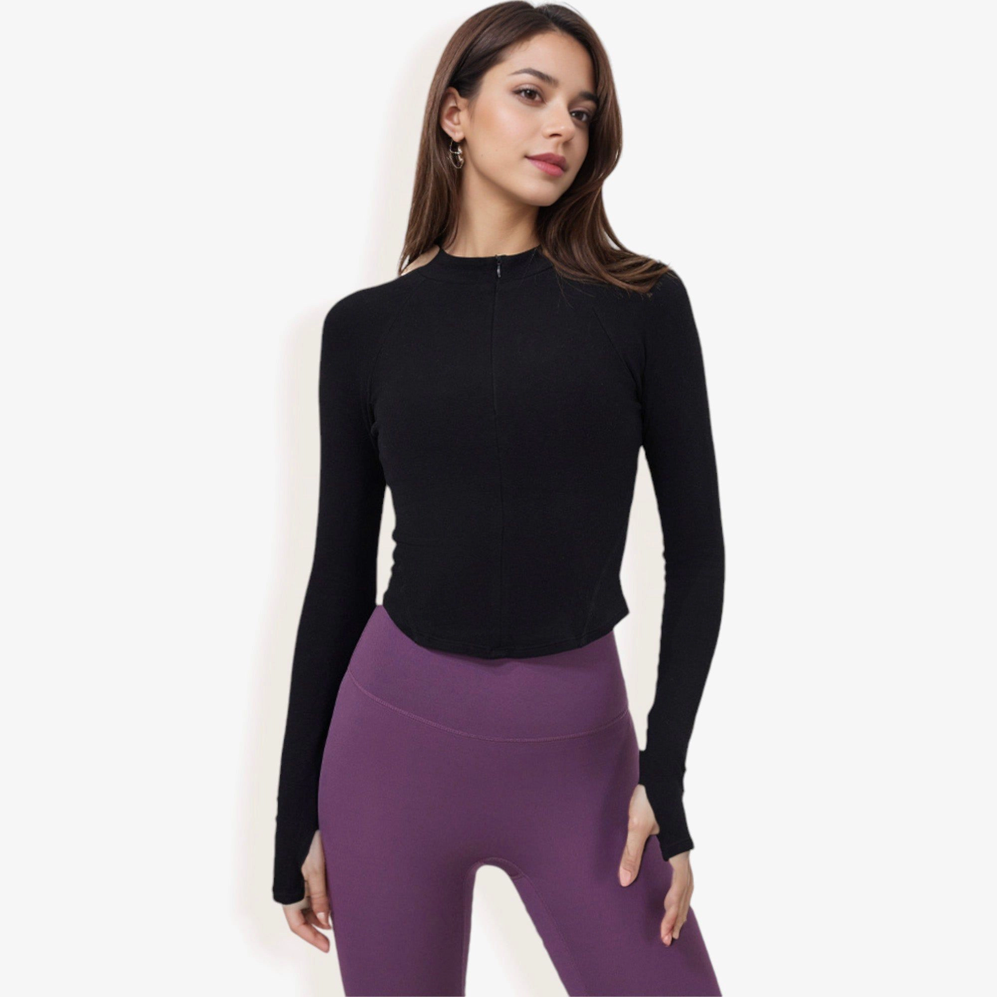 Anna-Kaci Women's Slim Fit Zip-Up Active Top with Thumb Holes and Raglan Sleeves