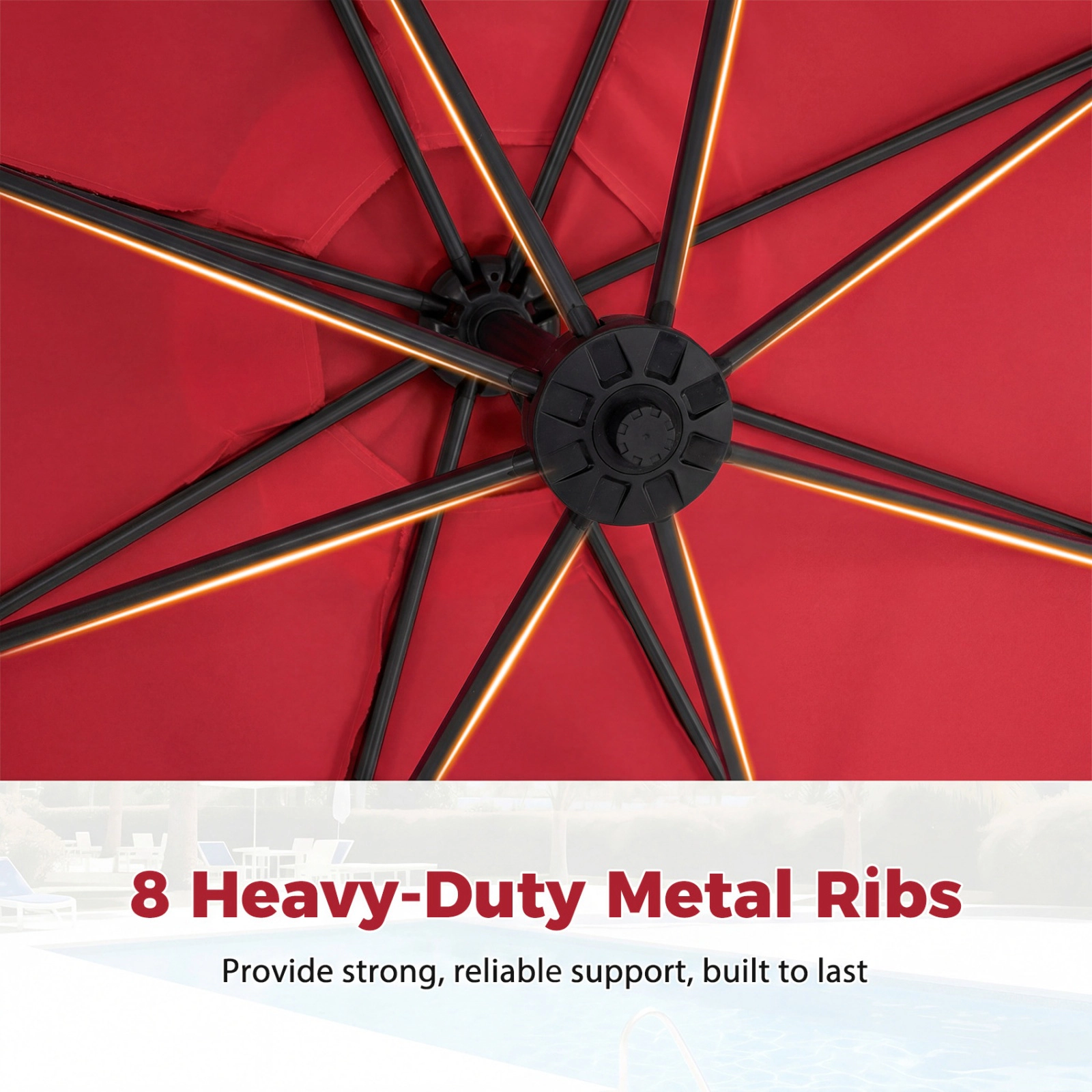 SUGIFT 10-ft Red Offset Cantilever Patio Umbrella with Base 2 220-lb Sandbags Infinite Tilt and 360 Rotation