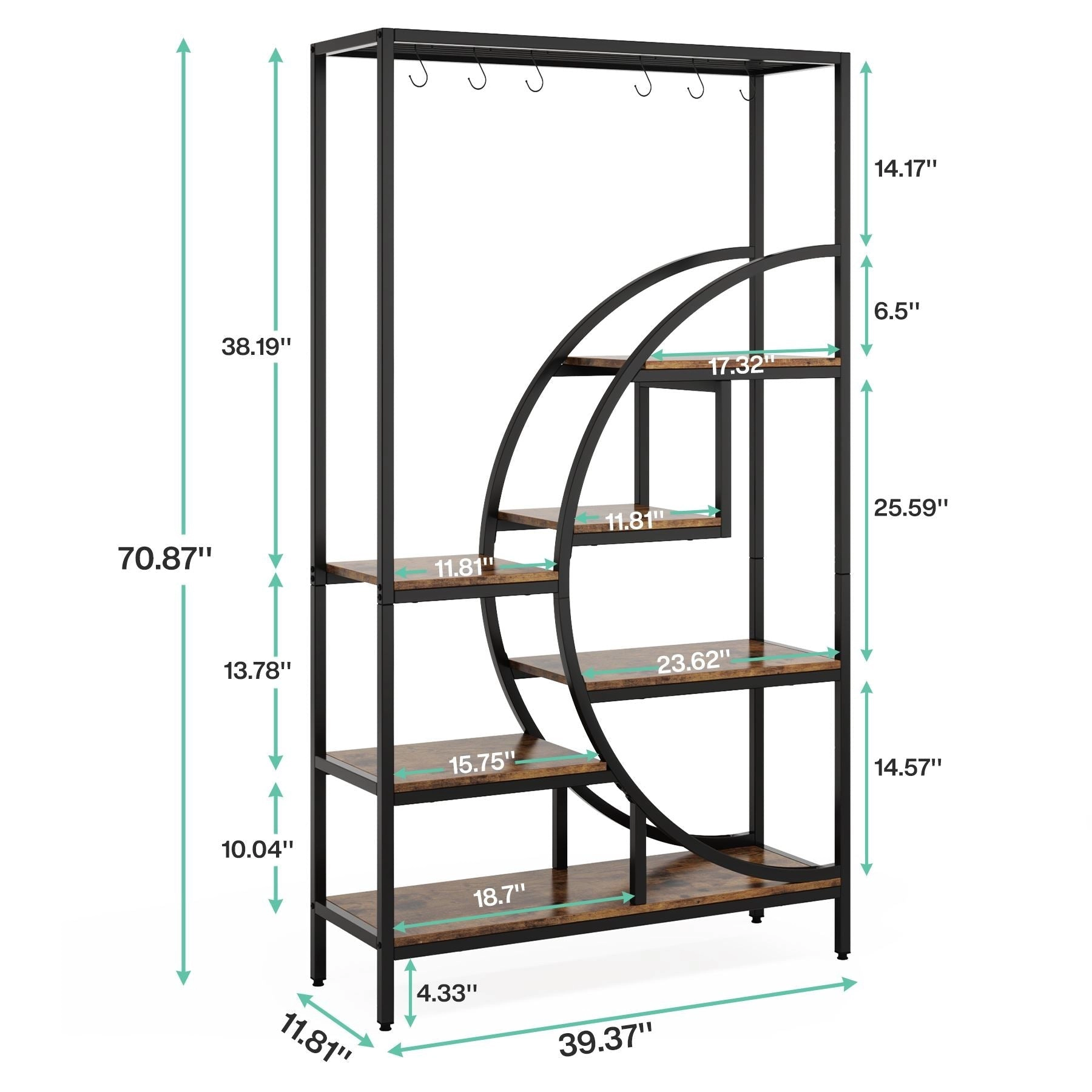 Tribesigns 70.9" Tall Plant Stand, 7 Tier Flower Pots Display Rack with 6 Hooks