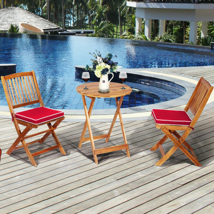Hivvago 3 Pieces Patio Folding Bistro Set With Padded Cushion And Round Coffee Table