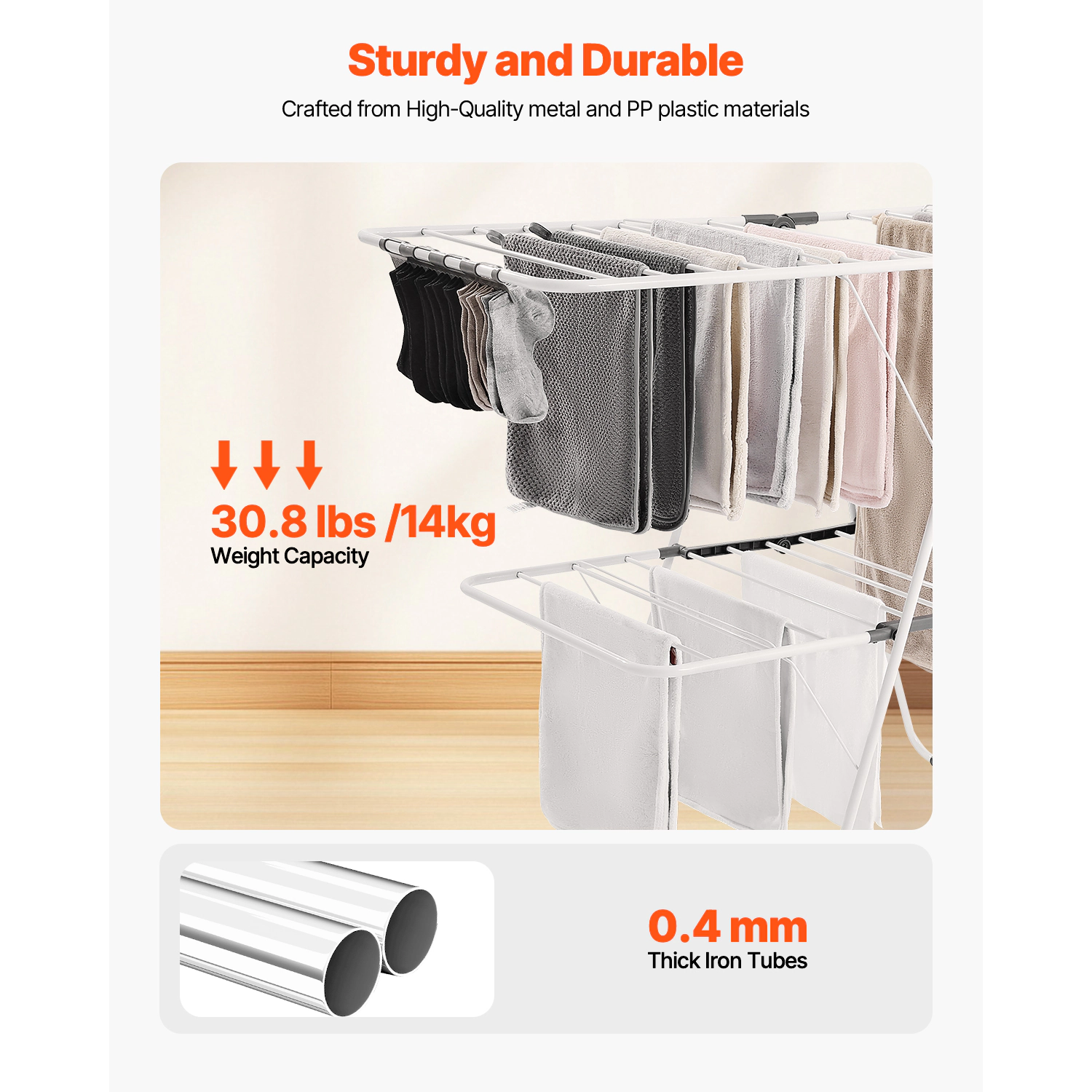 HONGGE 2-Tier Foldable Clothes Drying Rack with Sock Clips & Rods