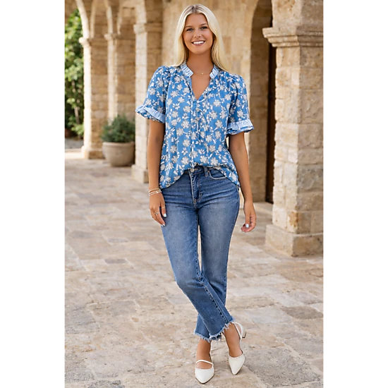 Threaded Pear Women's Hana Detail Short Sleeve Blouse