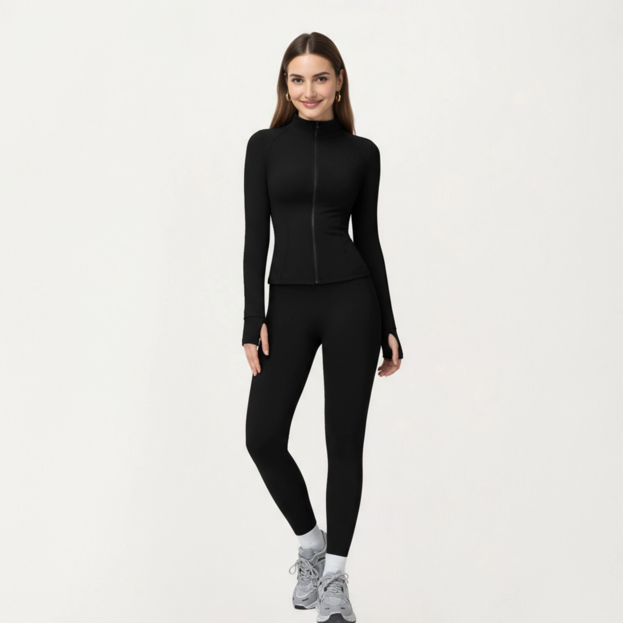 Anna-Kaci Women's Long Sleeve Active Jacket with Front Zip Closure Smooth Stretch Fabric and Contoured Seam Detailing
