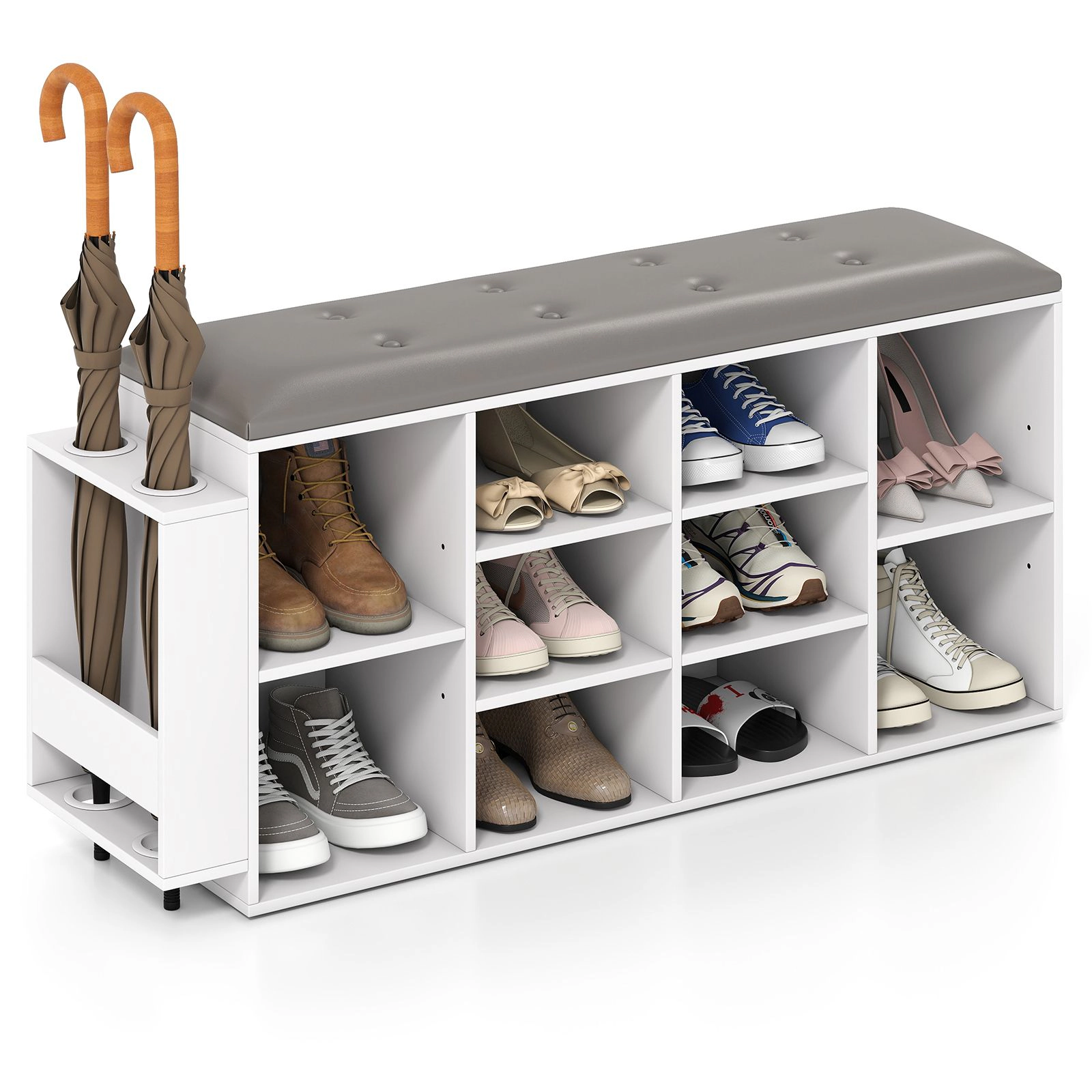 SlickBlue Entryway Shoe Bench with 10 Cubes, Umbrella Stand and Seat