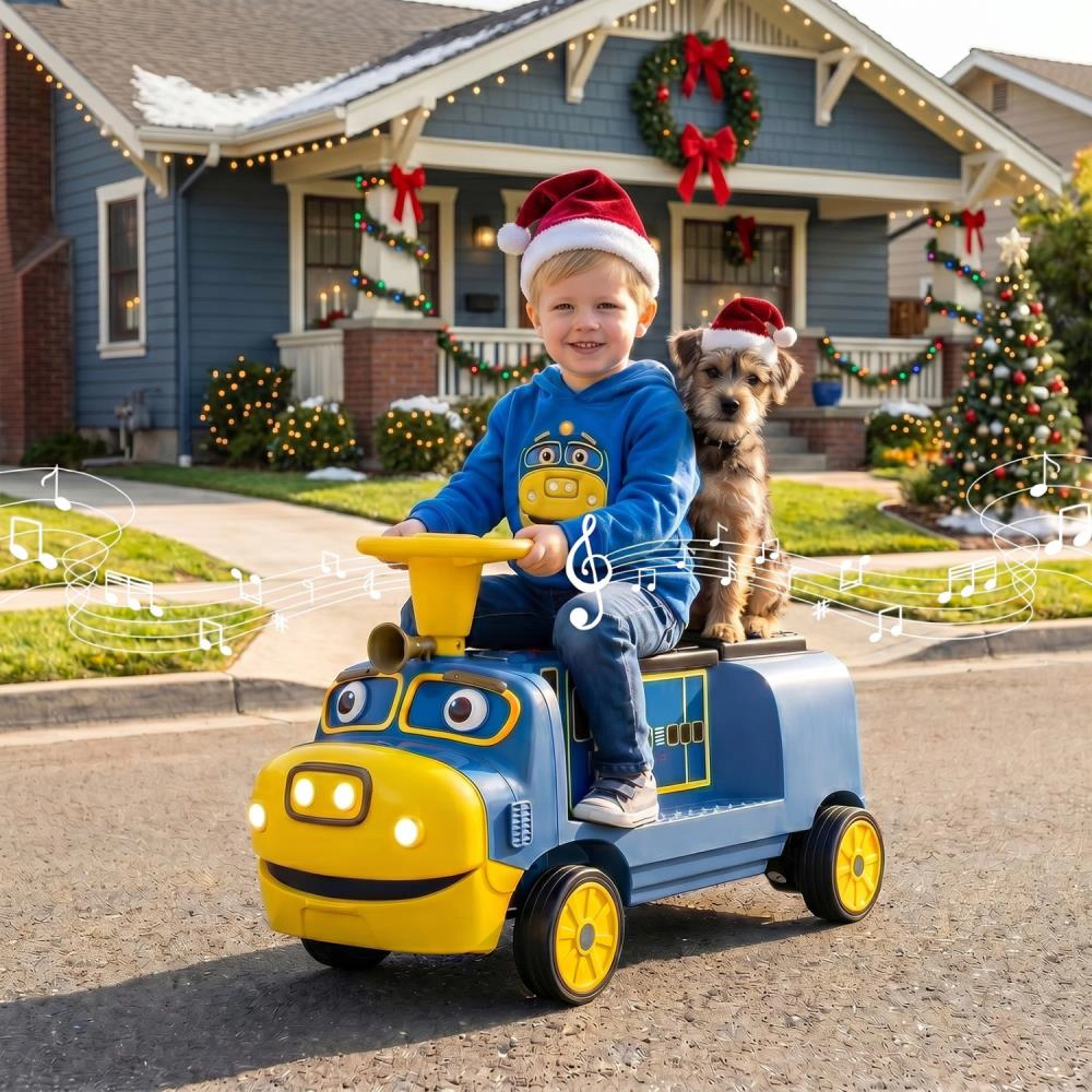 Hivvago 12V 2-Seater Kids Ride on Train with Height Adjustable Seat and Music Licensed Chuggington