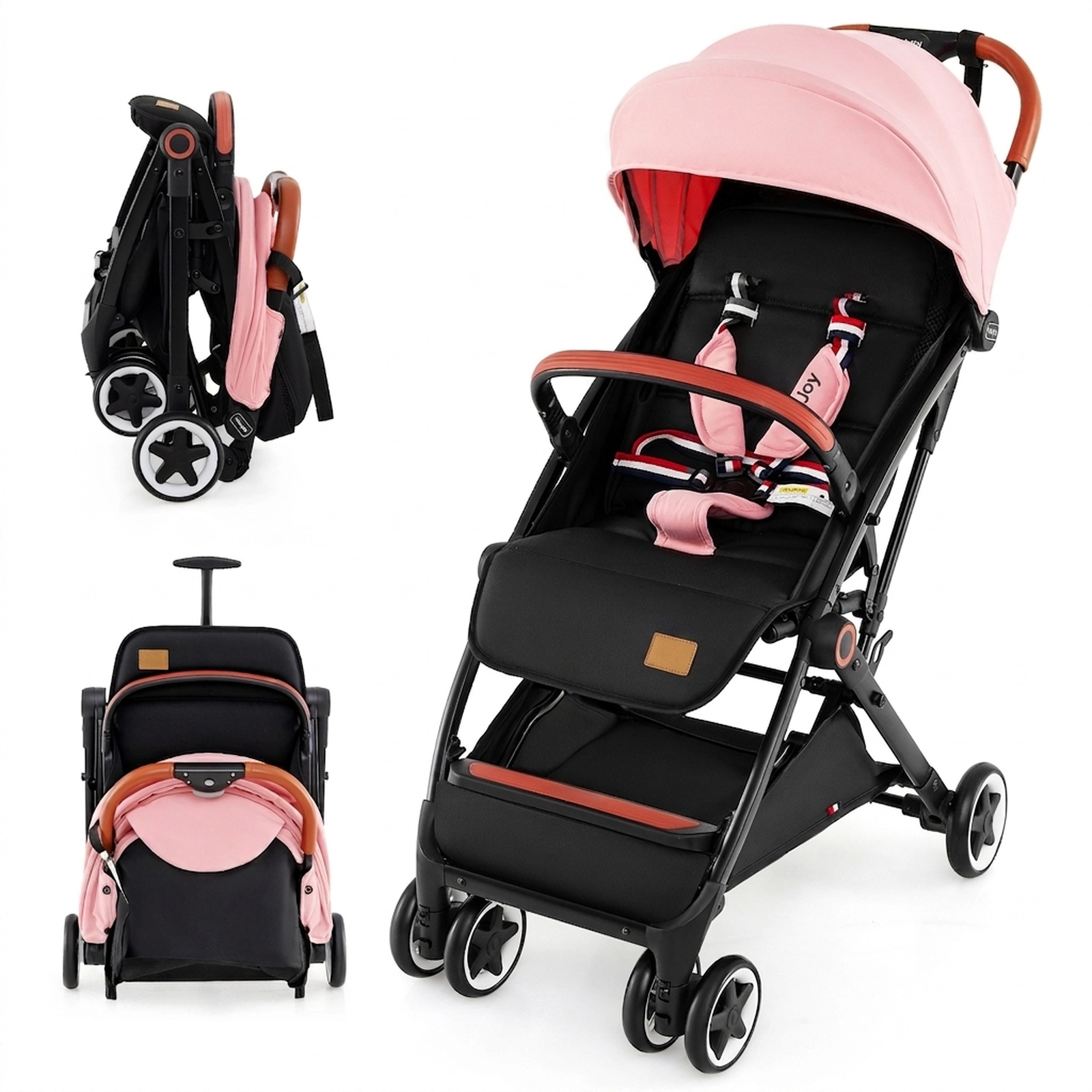 SUGIFT Pink 33-lb Capacity Lightweight Aluminum Baby Stroller with Padded Seat and Detachable Armrest